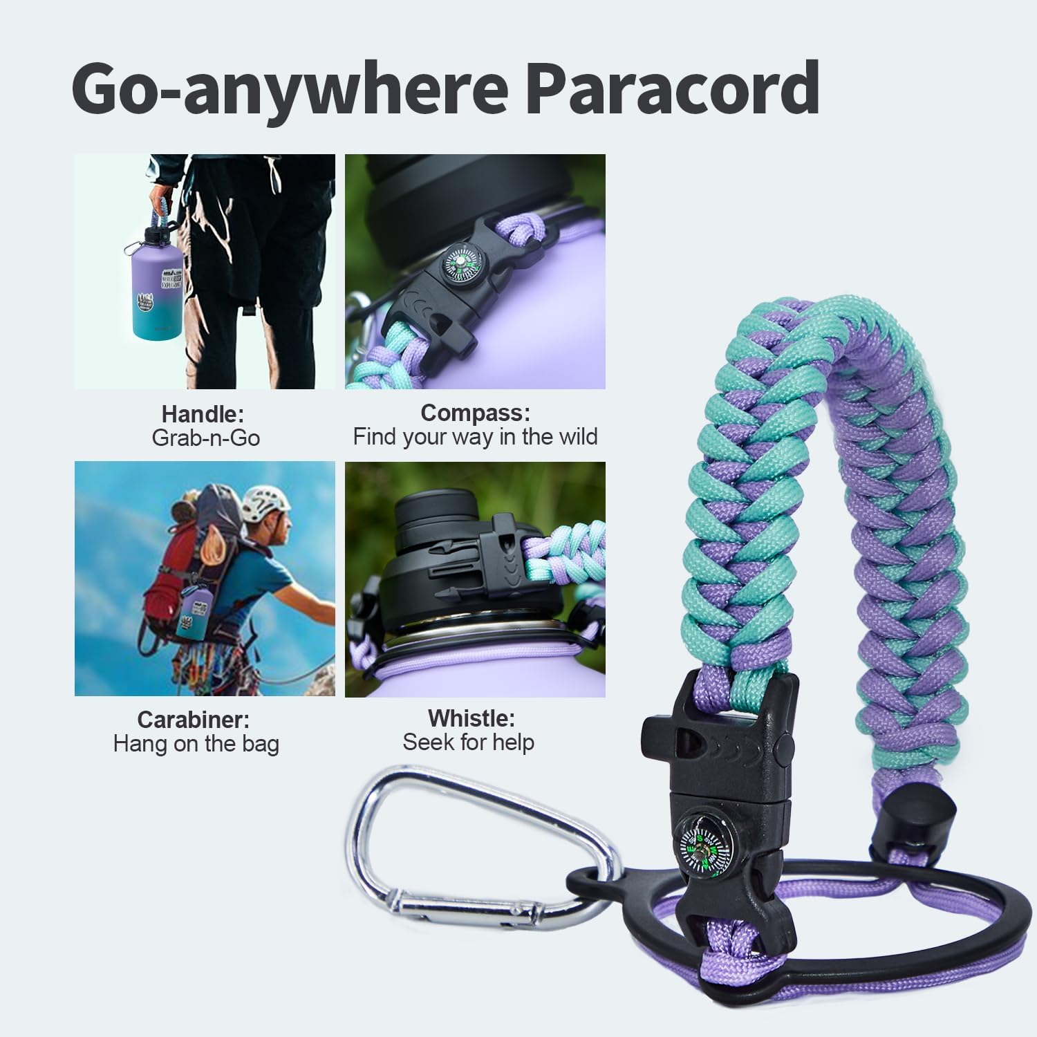 One Gallon Water Bottle Insulated, Triple Wall Vacuum Cold for 48 Hrs & Leak-proof & Non-BPA, 128oz Large Sports Stainless Steel Water Jug with Paracord Handle Straw Spout Lids & DIY Stickers - Image 4