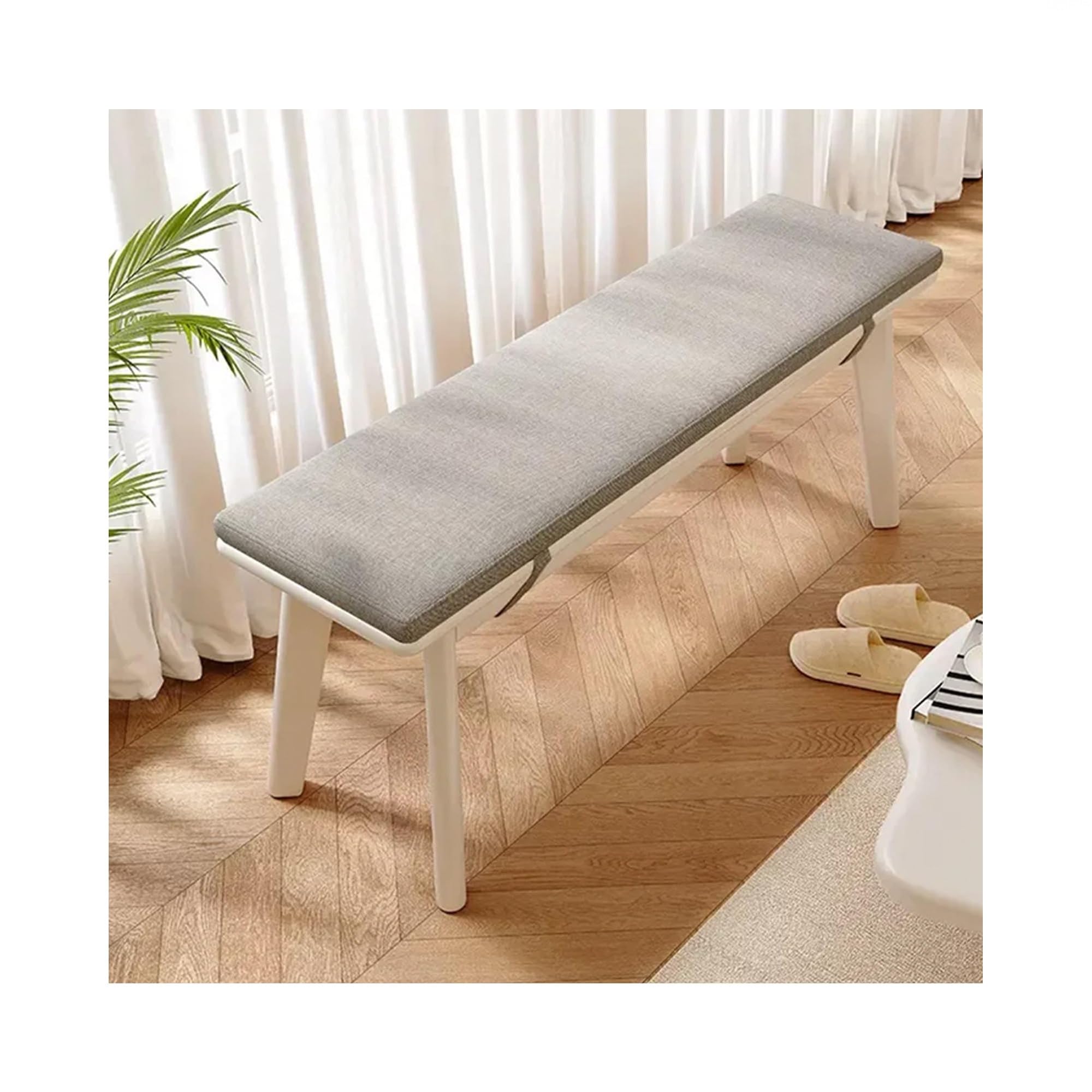 Banc d'entrée en bois blanc 140cm idéal pour ranger vos chaussures