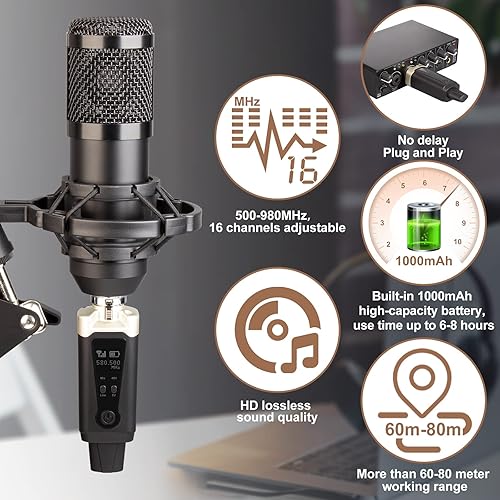 Miniatura 3 de Depusheng Receptor transmisor de guitarra inalámbrico T9, receptor transmisor de micrófono inalámbrico XLR Sistema inalámbrico para micrófono