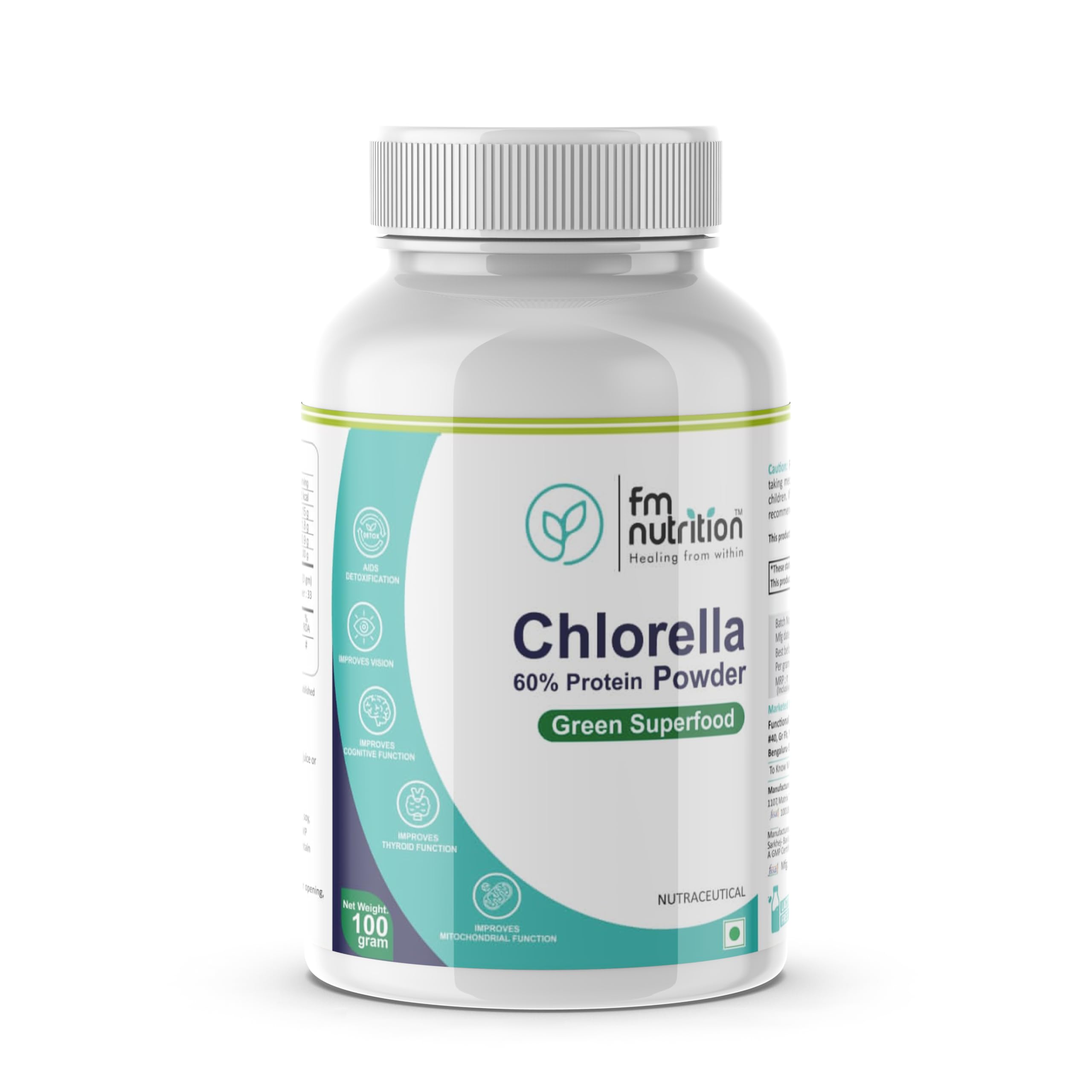 FM Nutrition Chlorella I Natural Binder I Plant protein I Heavy Metal Detox I Rich in Omega 3 I Mitochondrial Health Booster I Vegan I Non-GMO I 100gm powder-image-20