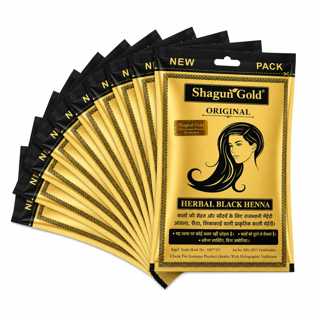 Shagun Gold Original Herbal Himalayan Gold Black Henna Powder for Hair || Natural Hair Color for Grey & White Hair || Herbal Mehndi with Amla Reetha Shikakai || Ayurvedic Black Hair Dye for Men & Women || 40g*10 - Pack Of 10 || (10, Natural Black)-picture-42