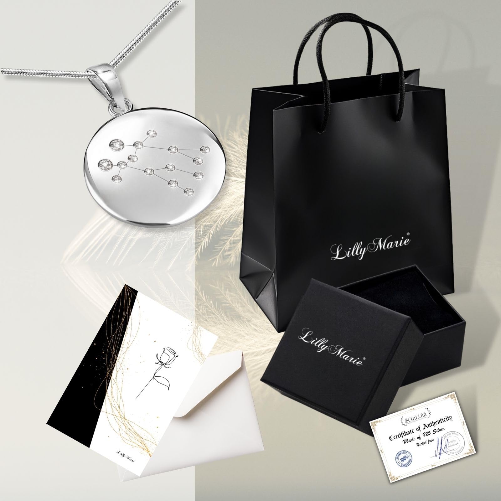 LILLY MARIE Collana con segno zodiacale in argento 925 personalizzato con ciondolo da donna, regalo per donne, Natale, compleanno, San Valentino