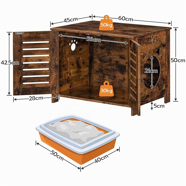 Foto 7 de 8 de HOOBRO Mueble arenero Gatos, Caja de Arena para Gatos con persianas de Madera para Interiores