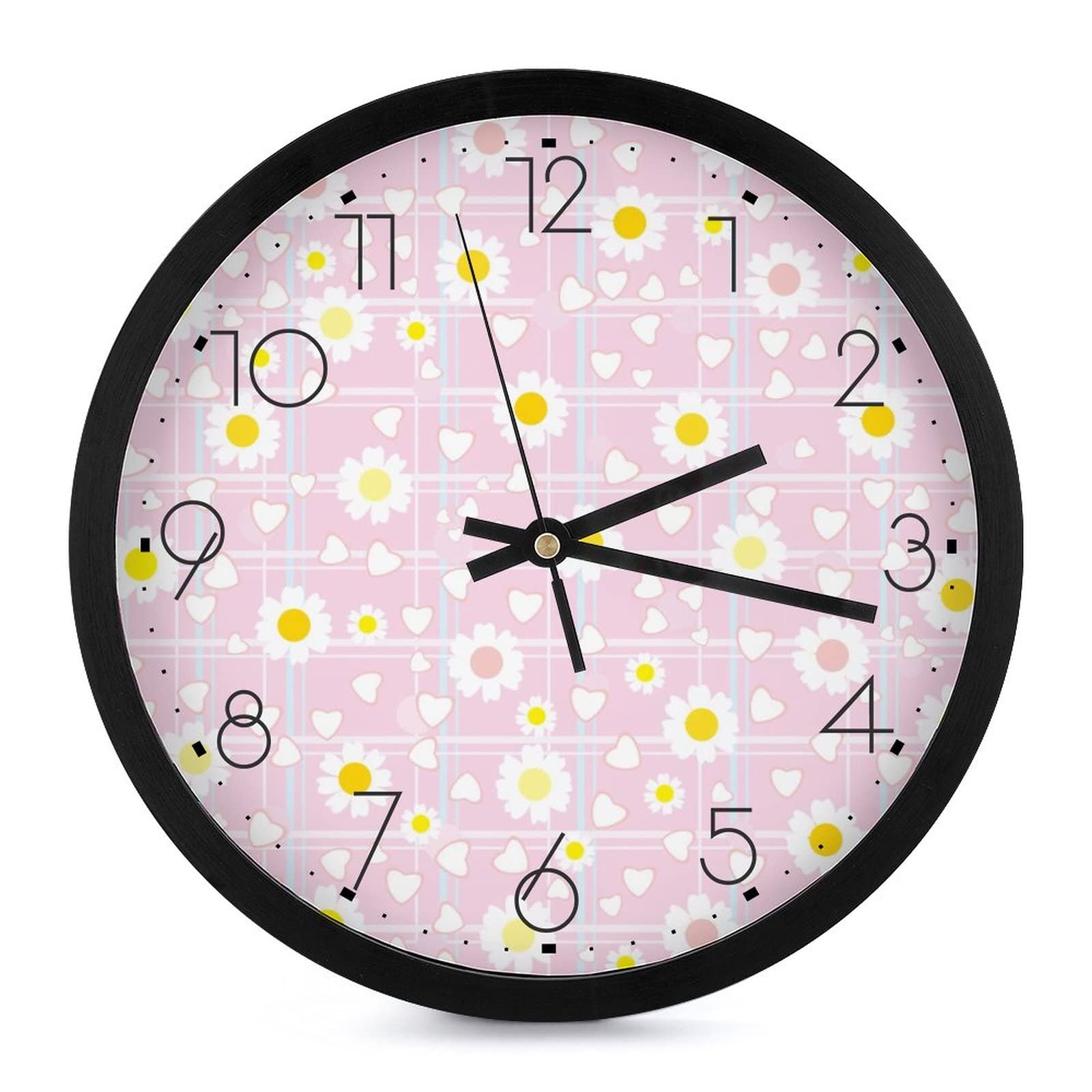 Horloge murale ronde marguerites blanches 25.4 cm grands chiffres