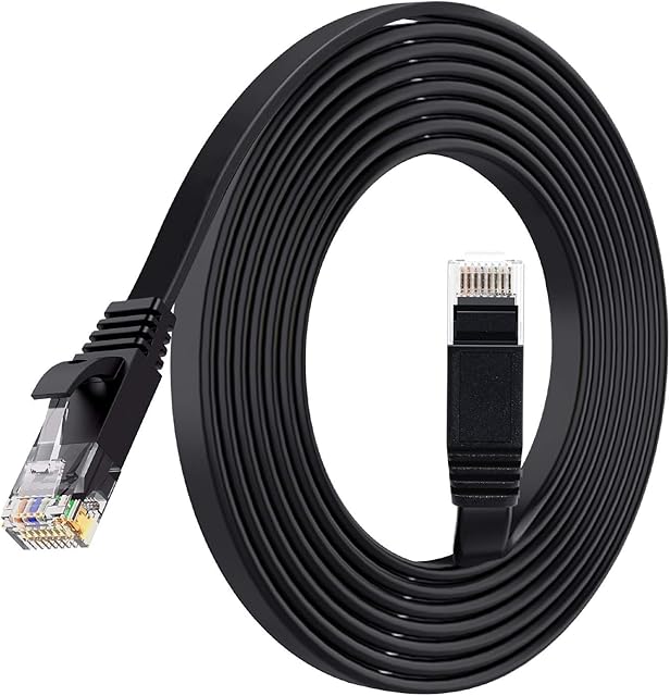 Cat6 Ethernet Cable 2m Long - Flat Internet Cable High Speed 1Gbps Gigabit Lan Network Cable with RJ45 Connectors - OFC - UTP Patch Cable compatible with Router/Modem/Patch panel/Access Point, 2Meter