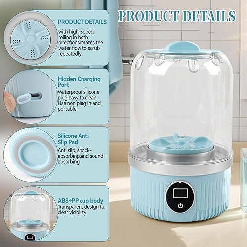 Miniatura 4 de Mini lavadora portátil de 1 litro, lavadora compacta inalámbrica recargable por USB, paños de cocina profundos, calcetines, ropa de bebé, trapos de