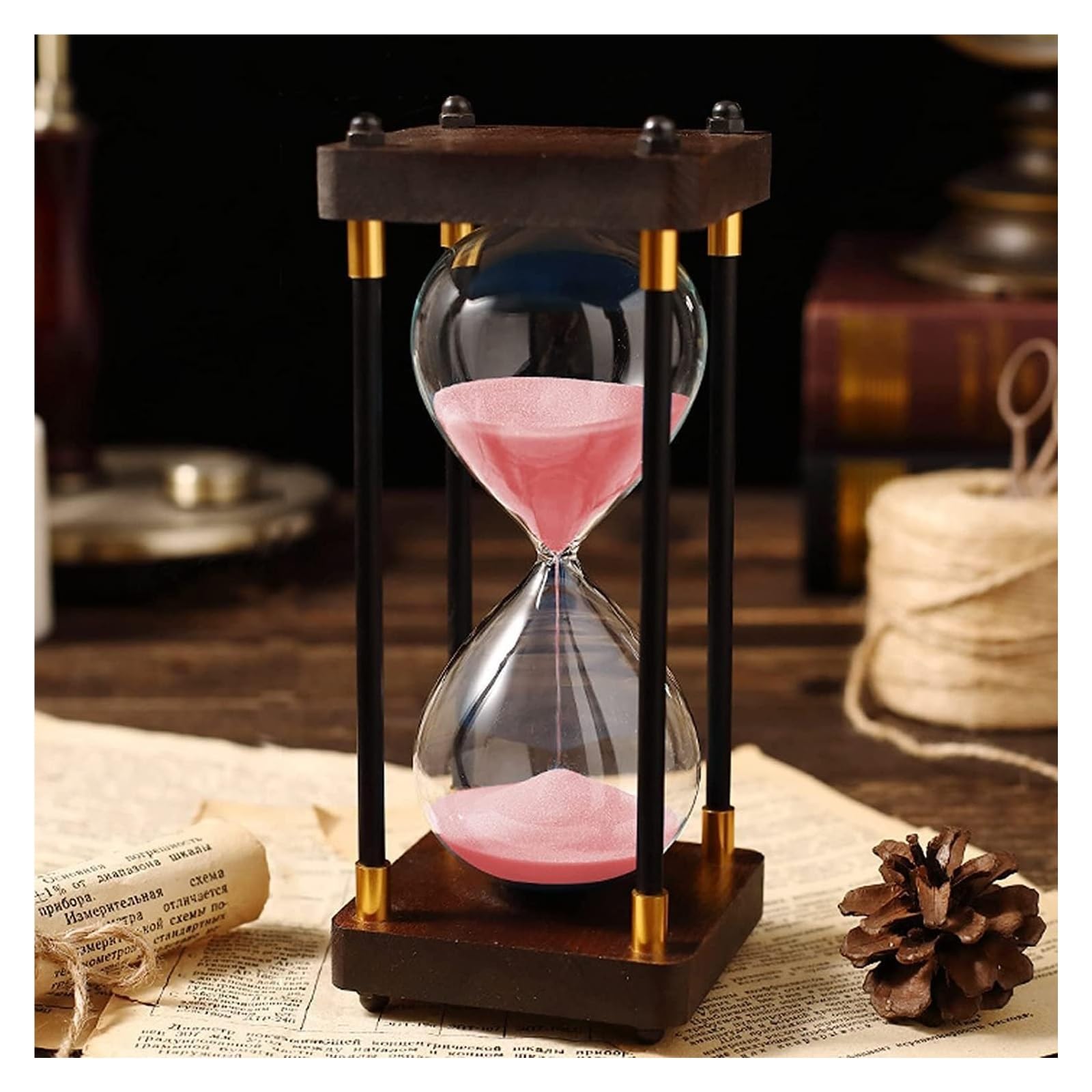 Sanduhr, Sanduhr, Sanduhr, Timer 30/60 Minuten, Sanduhr, Metallhalterung, Sicherheits-Sanduhr for Kinder, vielseitige Klassische Sanduhr, Büro- und Wohnaccessoires, 19 * 8,5(Roze,60 Minutes)