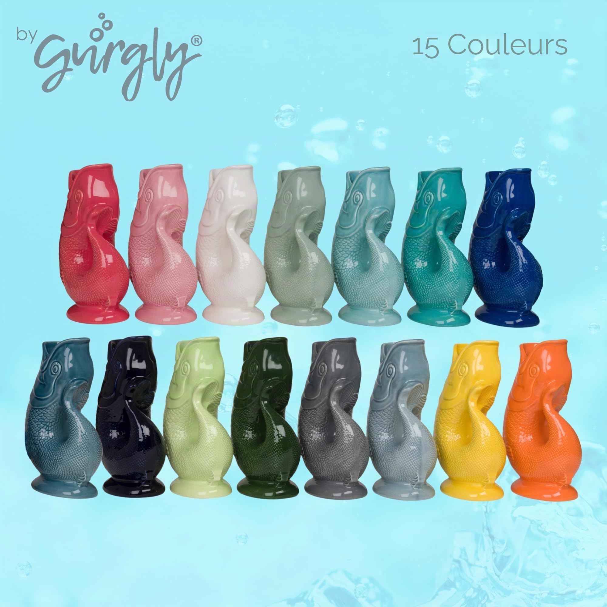 Carafe glouglou emblématique Gurgly, verte sauge, Petit format 23cm, 750ml - Pichet à eau en forme de poisson, vase décoratif, ornement, carafe