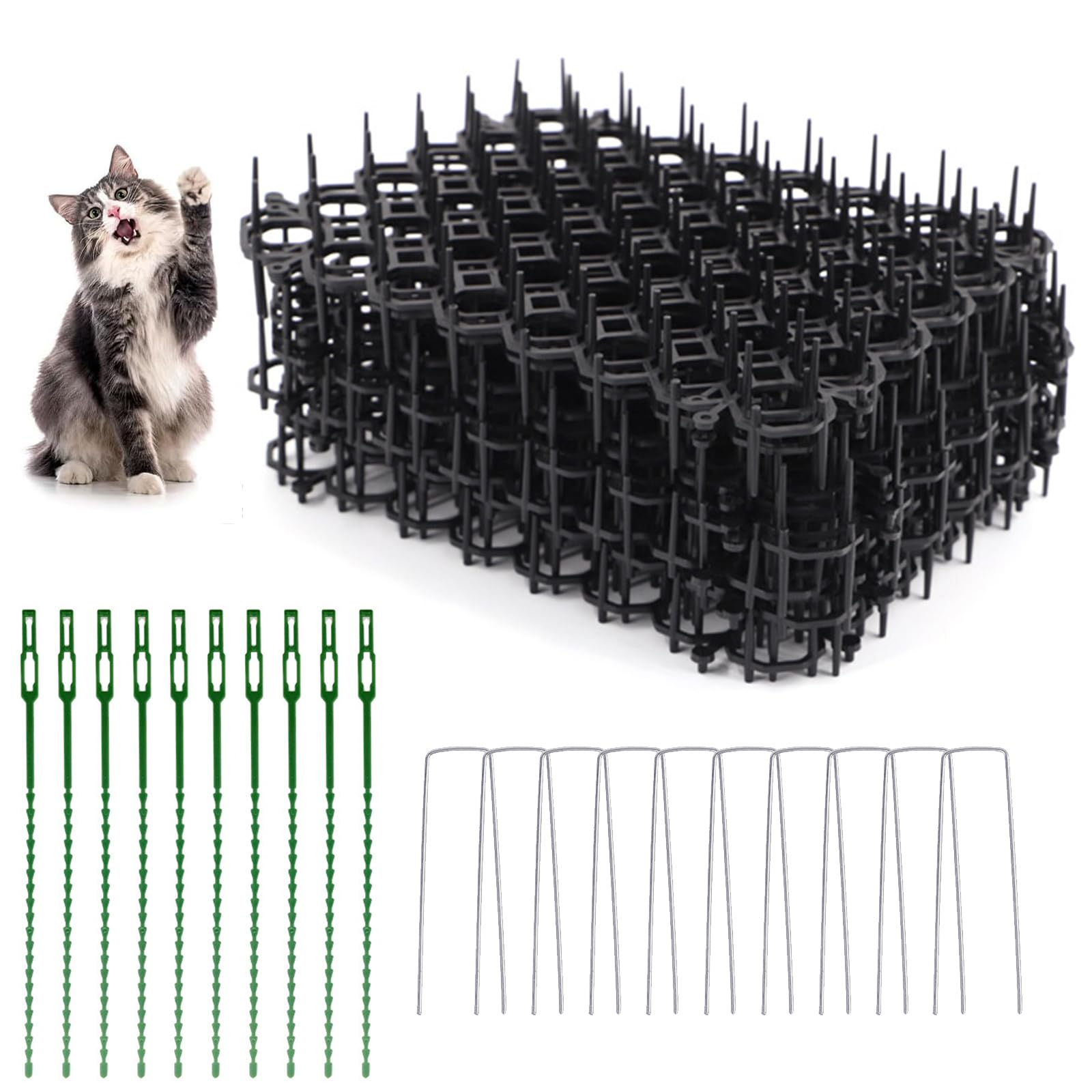 8 Piezas Repelente para Jardin De Plástico,Alfombrilla Repelente para Gatos,Malla Ahuyentador con Pinchos,Pinchos Anti Gatos,con Clavos En Forma De U Y Bandas De Hueso De Pescado,20 * 15CM,Kiuiom