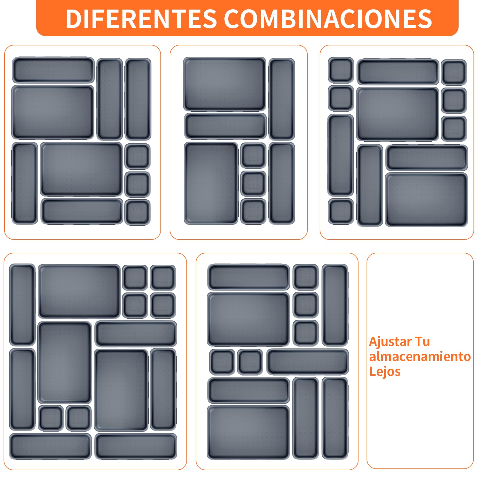 45 Piezas Organizador Cajones Baño 3 Tamaños, Caja Organizadora Separadores de Plastico para Baño, Maquillaje, Cocina, Oficina, Escritorio, Cajitas Cajas Gavetas Organizadoras Cajones, Gris