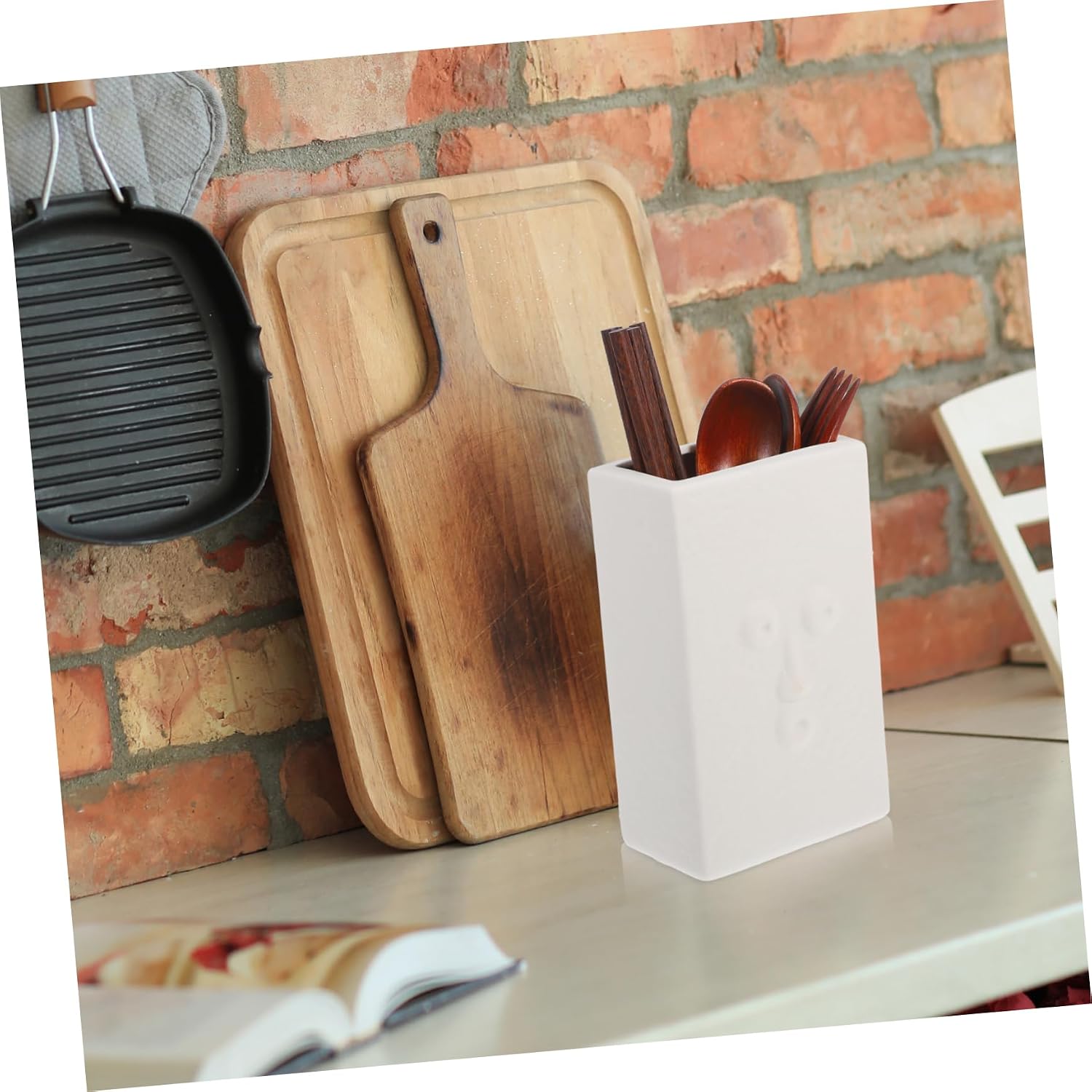 KICHOUSE Abstract Face Ceramic Chopstick Holder Creative Cutlery Rack Kitchen Utensil Holder