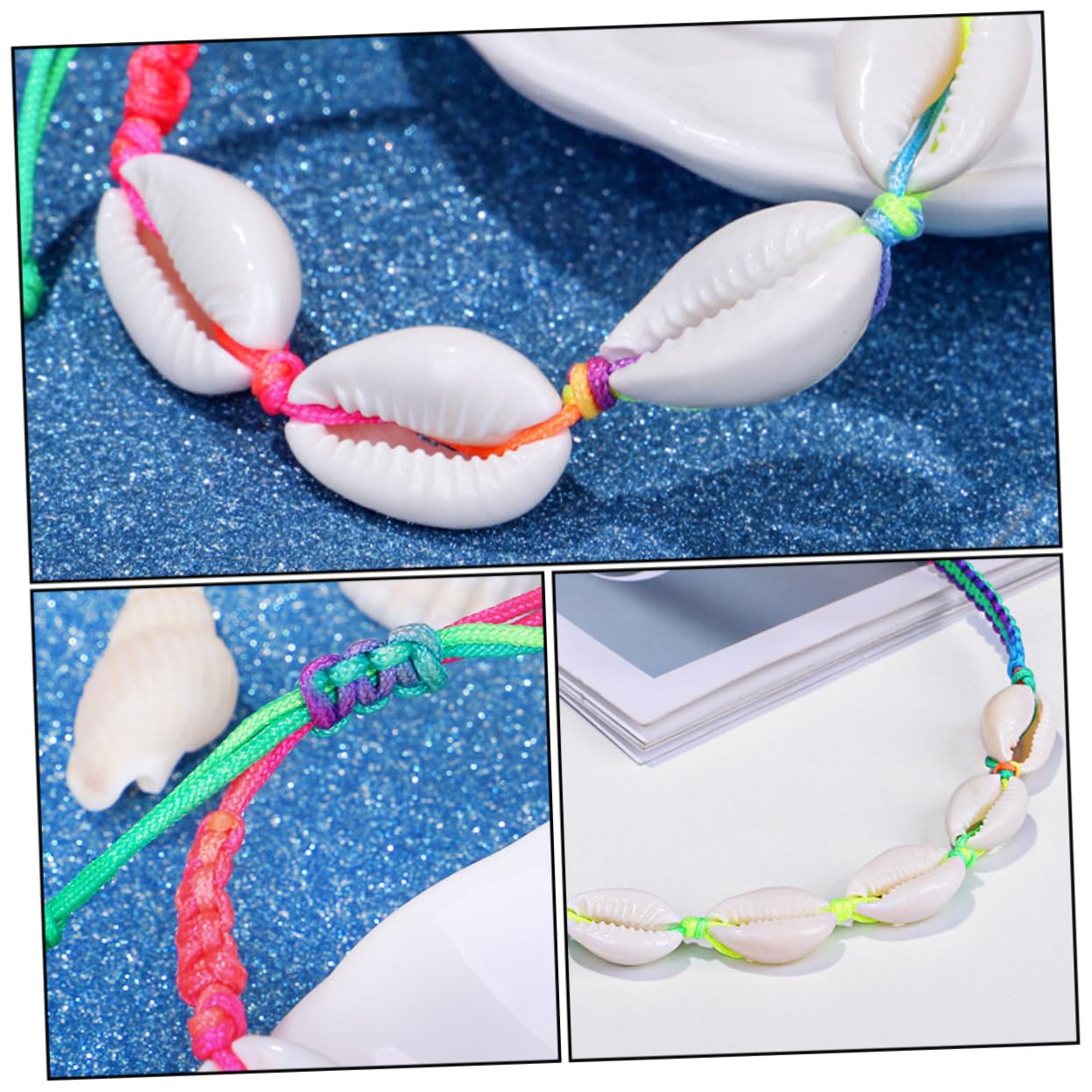 Accesorios 1 Juego de tobillera de concha colgante de concha joyería para mujer collar de cuentas bohemio cuerda trenzada