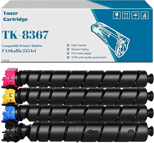 TK-8367 - Cartucho de tóner compatible con Kyocera TK8367 TK-8367K TK-8367C TK-8367M TK-8367Y para impresora TASKalfa 2554ci (paquete de 4, negro,