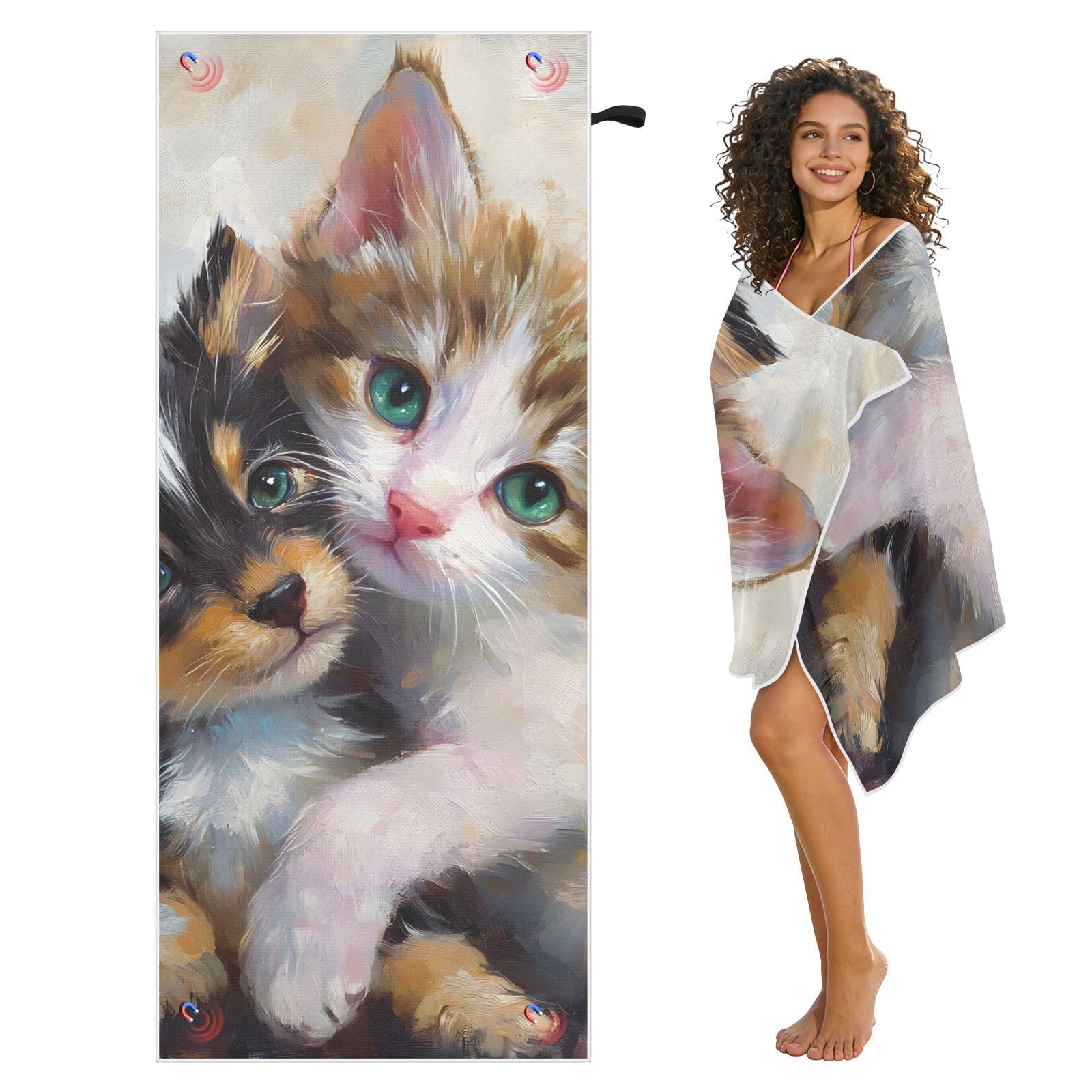 Toallas de playa grandes con bolsas de malla para adultos, gatos y perros, toalla de baño con cierre magnético, toalla absorbente de secado rápido para piscina, camping y viajes, 190 x 80 cm