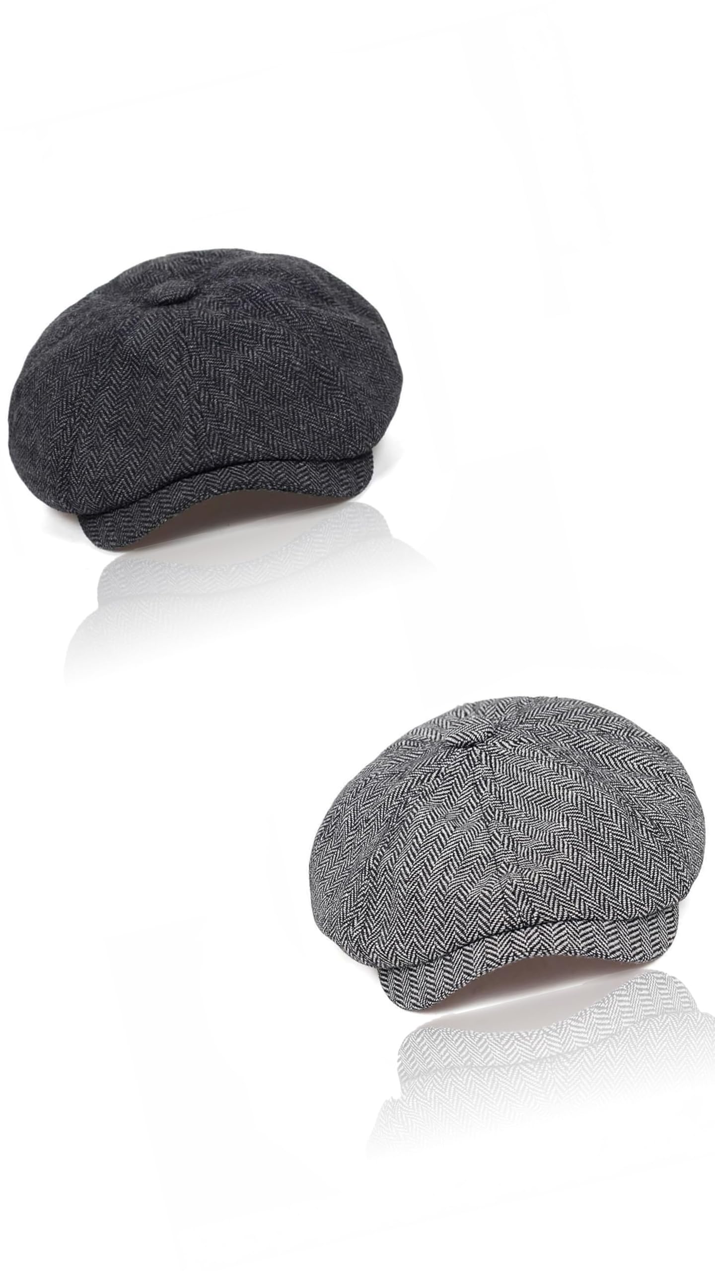 Classic Herringbone Newsboy Hat - Stylish 8 Panel Trendy Tweed Flat Cap for Men and Women, 2pcs