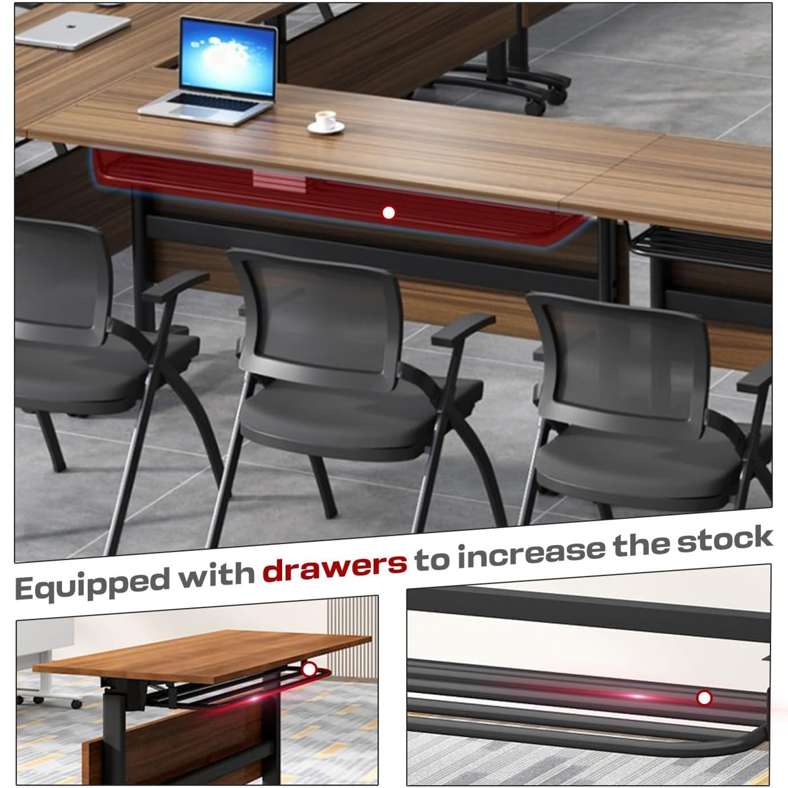 3-teiliges, klappbares Konferenztisch-Set mit leisen Rollen, modulares Design für Büro/Klassenzimmer/Schulung, platzsparende Aufbewahrung, Beige, 120 x 60 x 75 cm