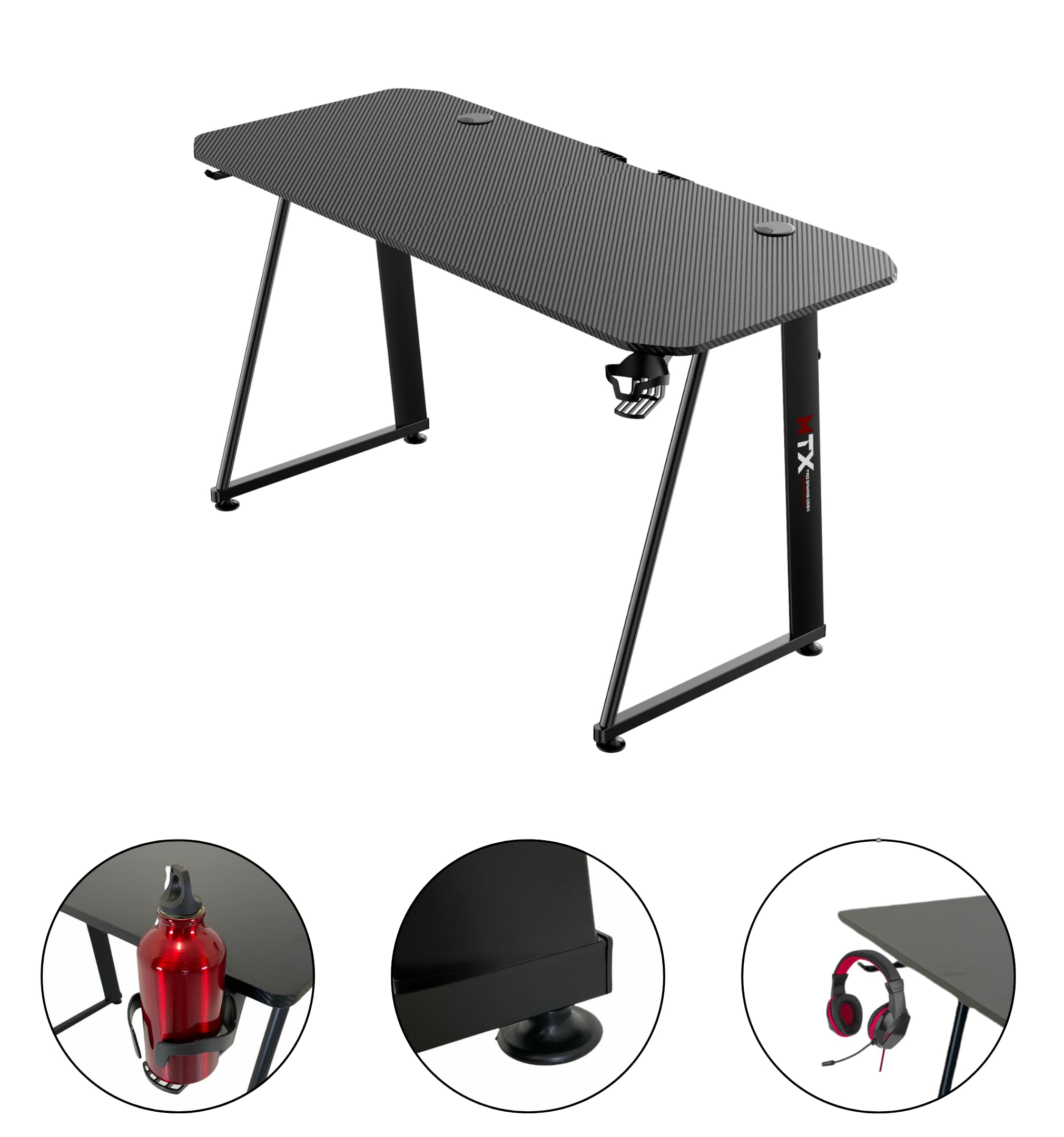 ZStyle Tavolo scrivania da Gaming Desk Postazione Computer Carbonio porta Cuffie Portabicchiere Laptop da Gioco Gestione Cavi Ergonomica Gamer (M)