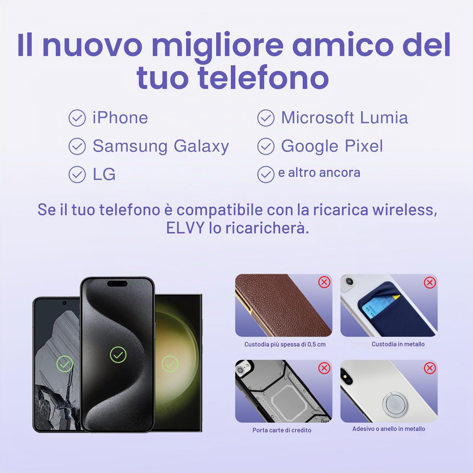 Elvy, caricabatterie wireless Qi veloce per telefoni cellulari, progettato con tecnologia di gestione EMF per una ricarica avanzata, schermatura ambientale avanzata (bianco neve)
