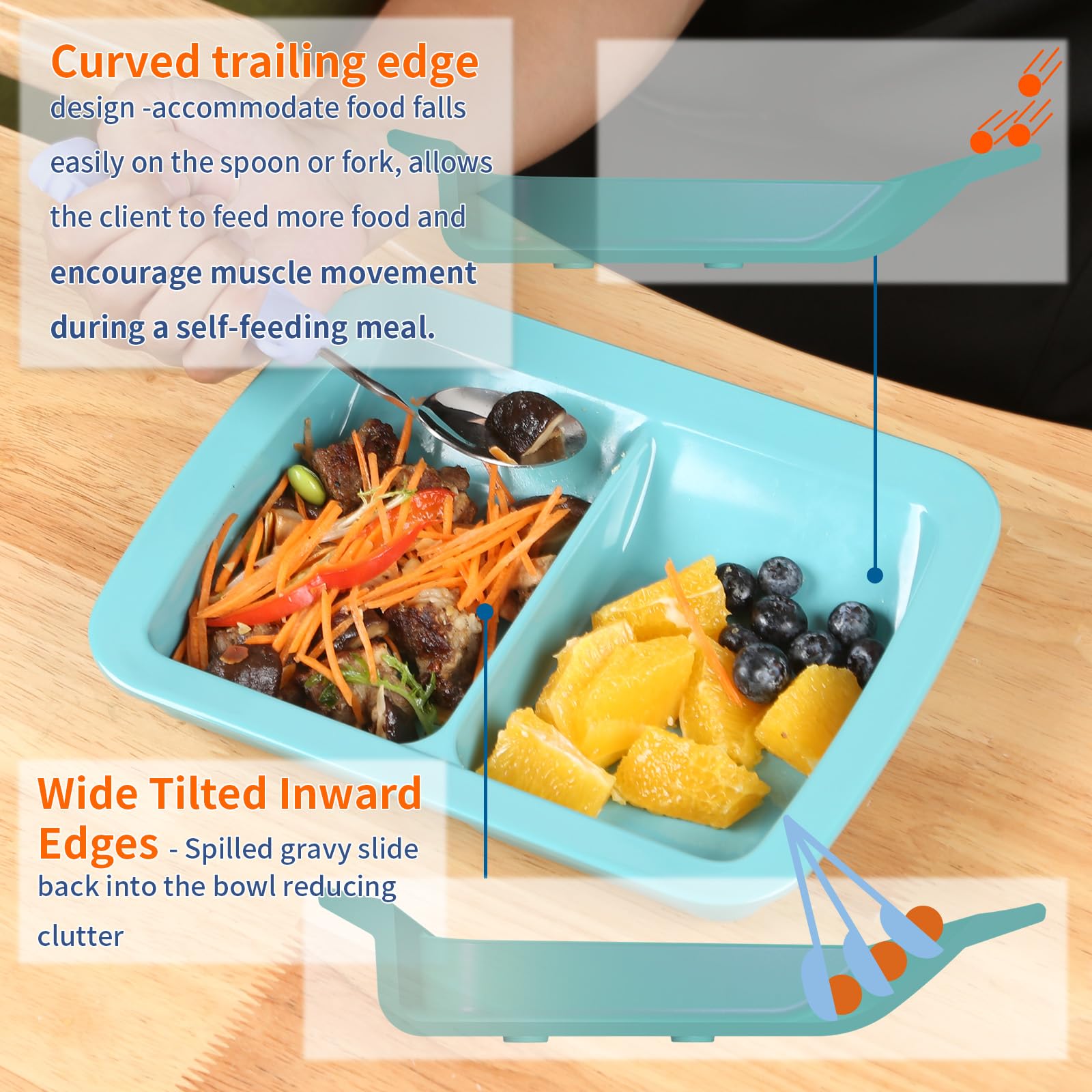 Adaptive Utensils - Plato dividido antideslizante con peso, productos Parkinson, ayudas para la vida de la demencia, equipo de alimentación para discapacitados/ancianos/temblores/pacientes