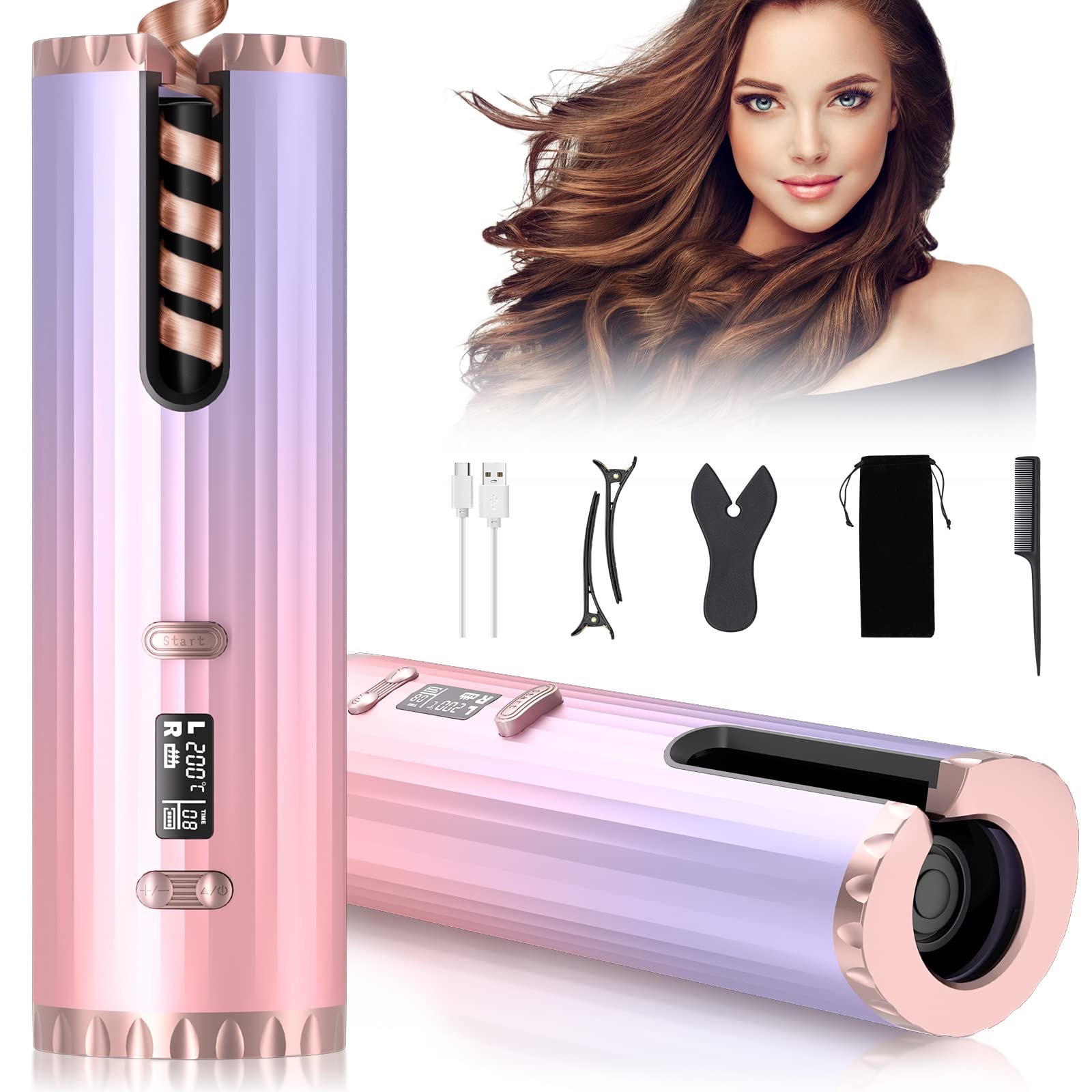 Photo 1 of Hair Curlers, Aliavos Hair Curler Wand with 6 Temp & Timer Auto Rotating Ceramic Barrel Hair Curler with LCD Display, Fast Heating Hair Curling Tools