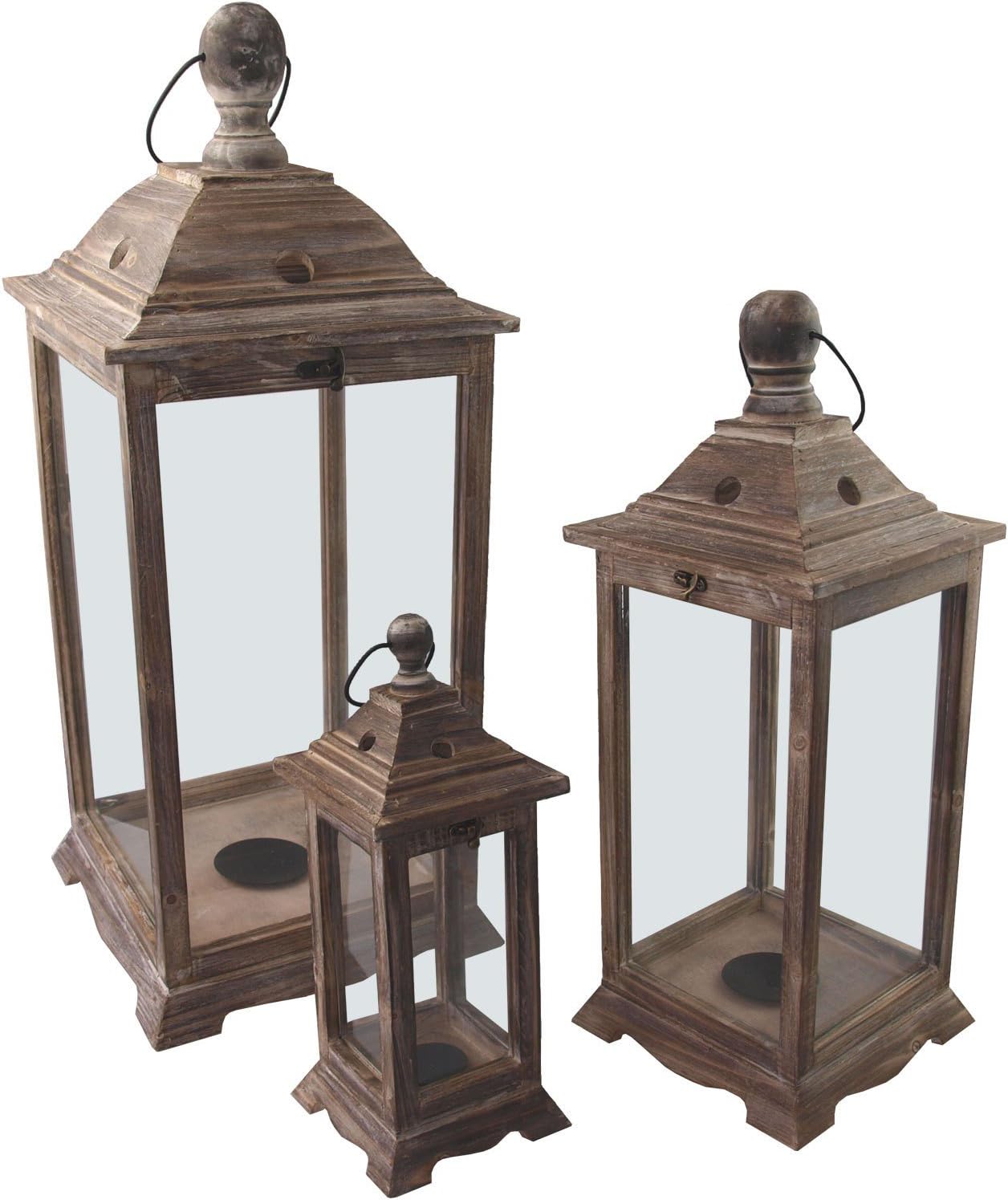 3tlg. Dekoratives Laternen-Set Holzlaterne Gartenlaterne Laterne ...