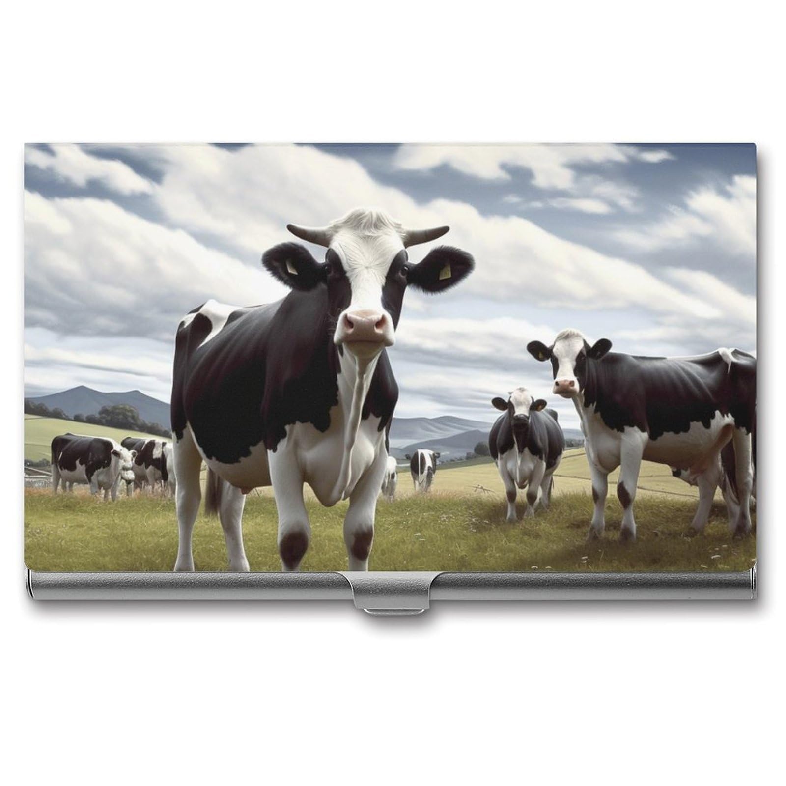BTCOWZRV Farm Cow Pictures Business Card Holder Metal Slim Business Card Case, Pocket Card Holder for Men Women Purse Name Card Holder Stainless Steel Wallet Credit ID Case for Office