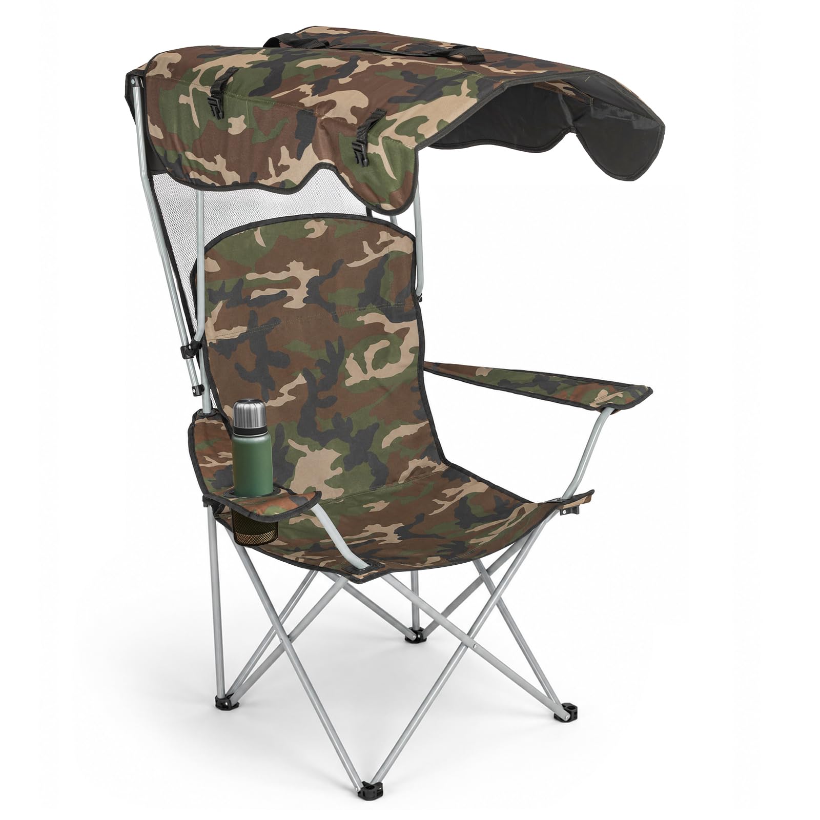 GoDyna Portable Camping Chair with Canopy Shade Folding Outdoor Chair with Cup Holder Heavy Duty Waterproof Beach Fishing Lawn Chair for Camping Picnic Garden Patio Support 175kg (Dark Blue)