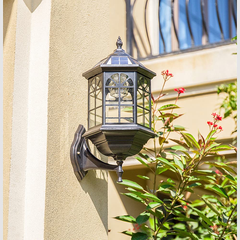 WFZRXFC European Style Super Bright 5WLED Solar Wall Lantern Die-cast Aluminum Lamp Body Waterproof Wall Sconce Glass Lampshade With Uniform Light Transmission Corridor Wall Landscape Lighting