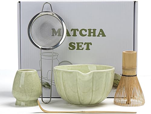 Miniatura 7 de Juego de batidor de matcha, juego de matcha incluye cuenco de cerámica matcha, batidor de bambú, cuchara, soporte de Chasen, tamiz, kit de 5 piezas