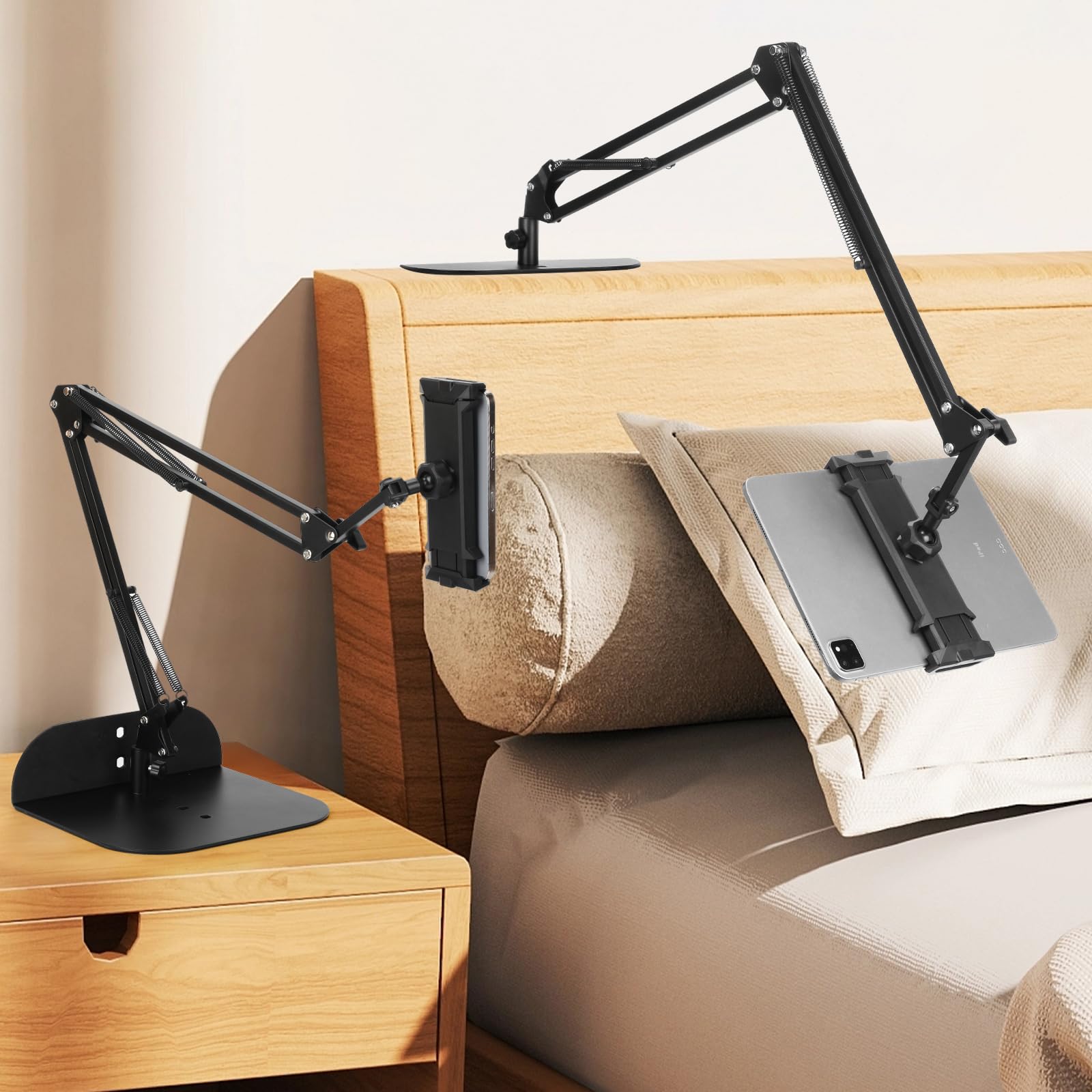 Hivexagon Soporte para Tableta para Cabecero de Cama, Sofá y Escritorio - Ajustable 360°, Soporte para Teléfono Manos Libres para Teléfono y Tableta, Visualización Cómoda en Cualquier Posición
