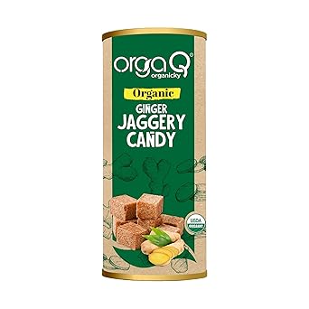 Orgaq Organicky Organic Ginger Cough Remover I Adrakh I Adu Jaggery Gur Goli Toffee Chocolate Immunity Boost Candy - 200 grams Tin | Sweet And Spicy Test Combination - image, photos