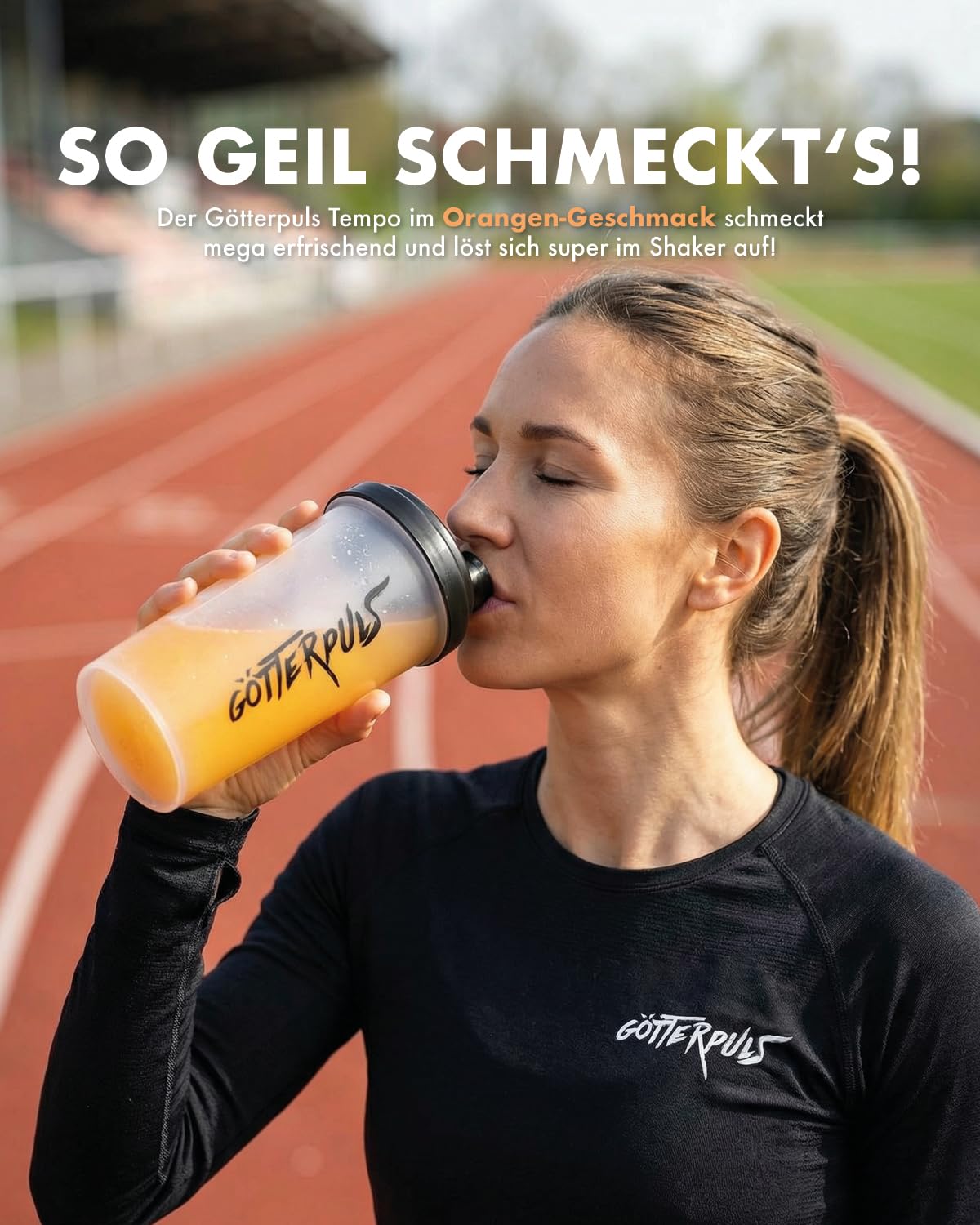 Götterpuls Tempo Pre Endurance 560g Pulver Orange | Mit L-Citrullin + EAA + Cyclic Dextrin + NewCaff + Elektrolyte – 175mg Koffein – Für Ausdauersport – 20 Portionen