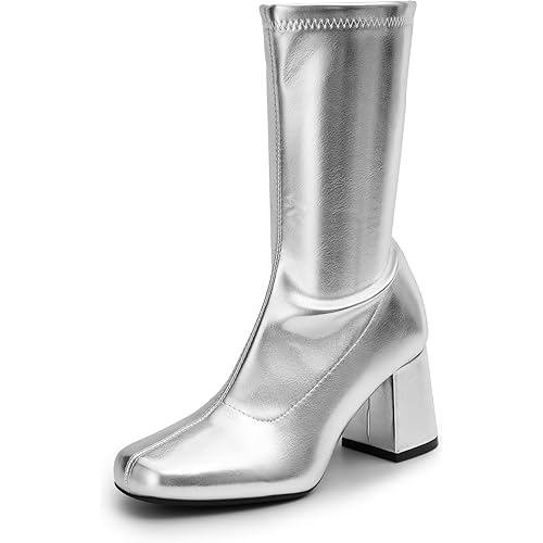 DREAM PAIRS Women's Go Go Boots Mid Calf Low Block Heel Boots Zipper Square Toe Ankle Boots For Party Cosplay Dance