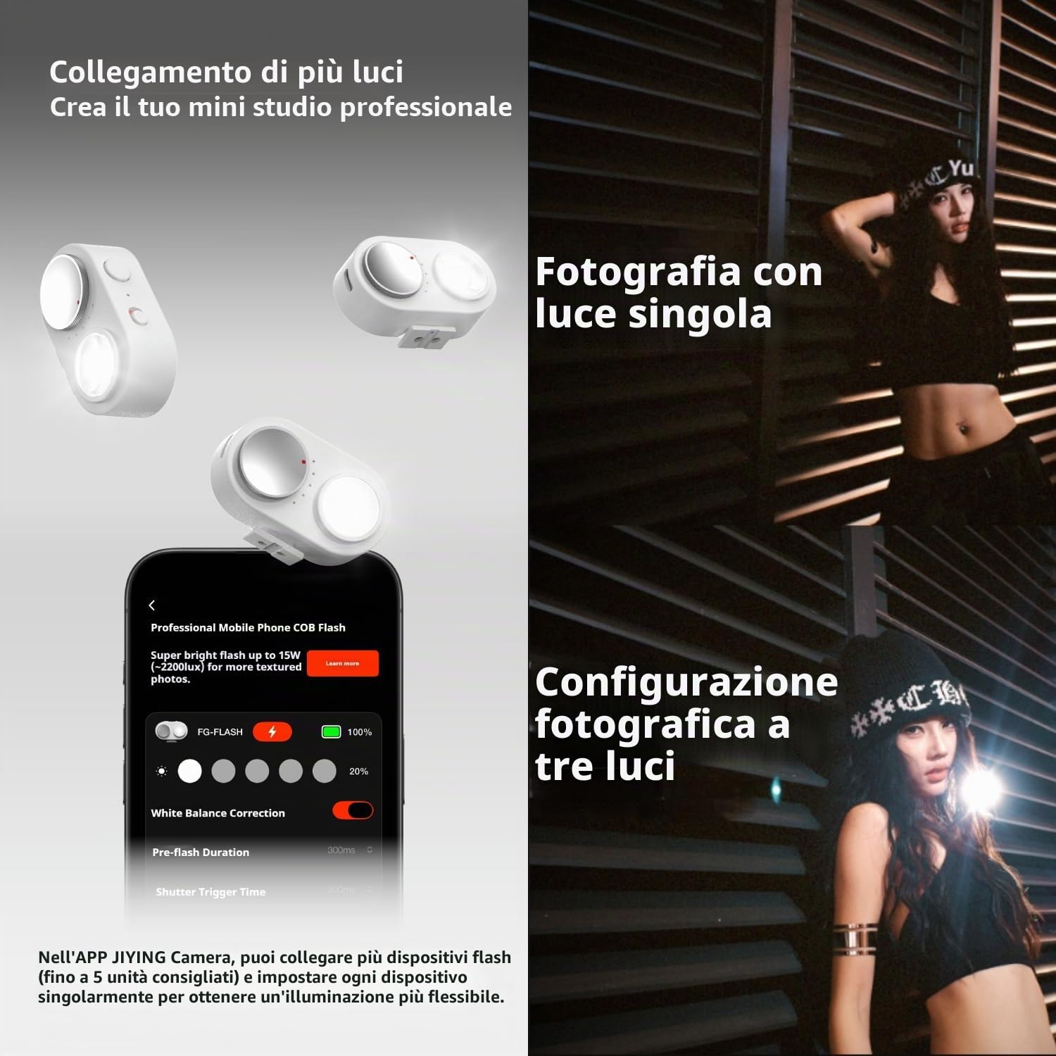 Fotogear FL01 COB - Luce flash per cellulare, 15 W, adesione magnetica, 35 g, 5700 K/92 + CRI, compatibile con iOS/Android per luce notturna, ritratto e fotografia di prodotto