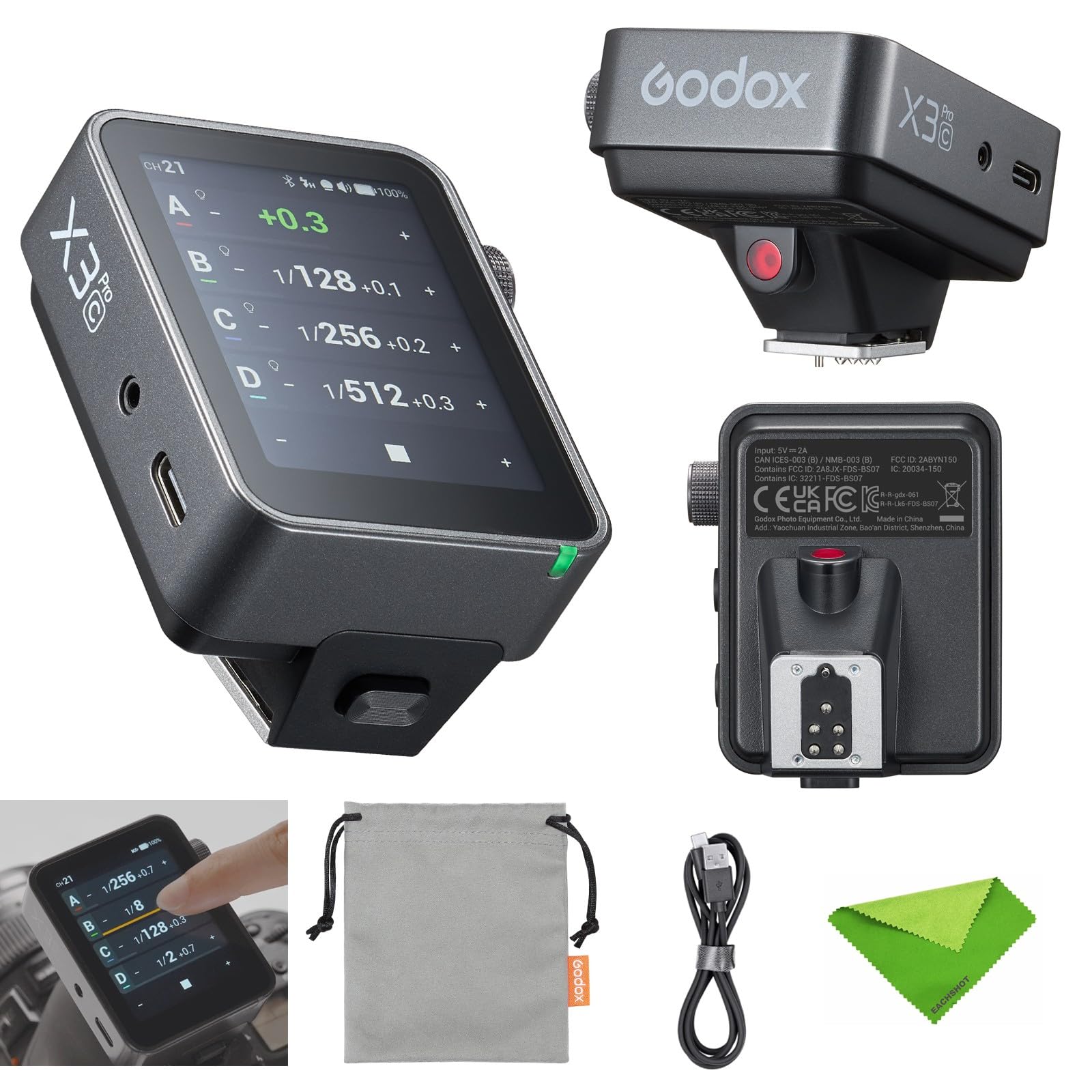Godox X3 Pro C Déclencheur de Flash TTL Tactile pour Canon, sans Fil 2,4 GHz, écran LCD 2,4 Pouces, intégration Bluetooth et contrôle par Application, transmetteur de Flash sans Fil