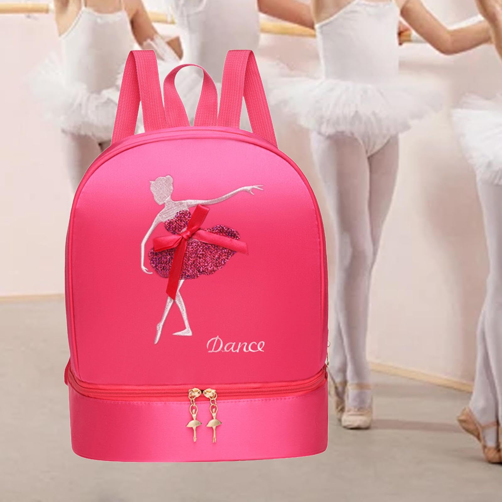Ballet Dance Rucksack Tasche Handtasche Turnbeutel mit Schuhfach Aus Wasserdichtem Oxford Stoff mit Entzückender Stickerei für Mädchen Tanzen Reisen G, Rosenrot Stil B