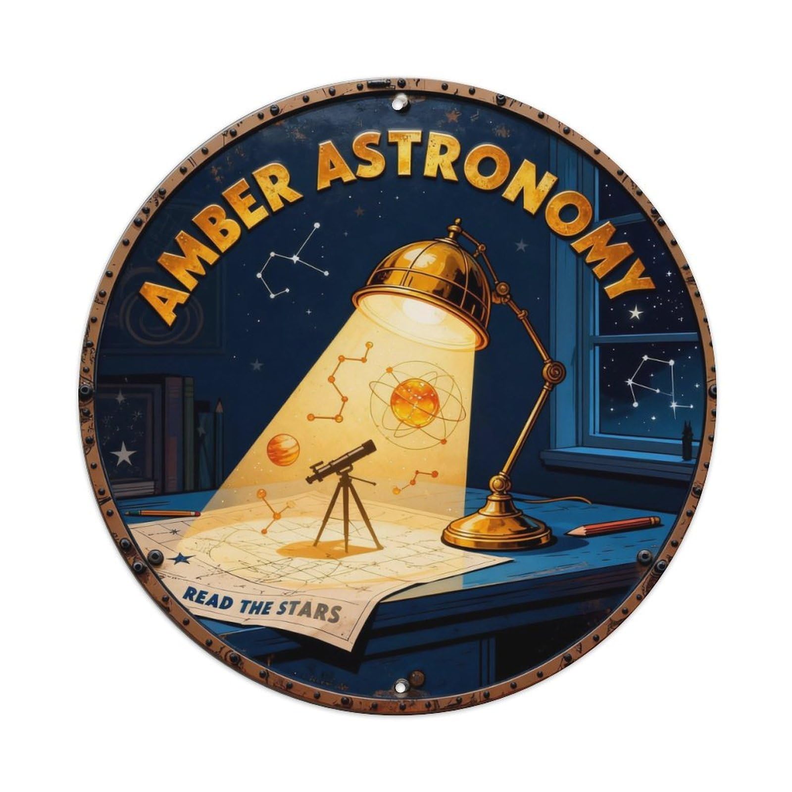 Amber Astronomy Sign Metal Tin Sign Plaque