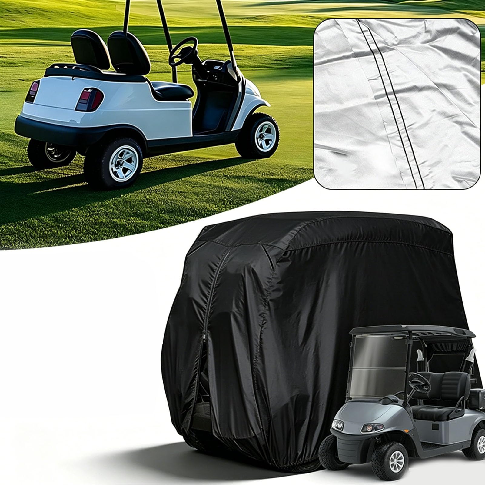 Alomejor Golf Cart Abdeckung 210D Oxford, Klettverschlussgurte für (M)