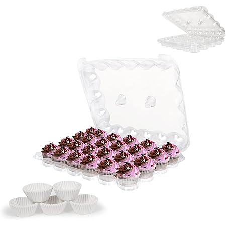 24 Compartment Mini Cupcake Containers, Set of 5 Disposable Plastic High Dome Lid Cupcake Boxes for Transporting Small Cupcakes with Tall Icing