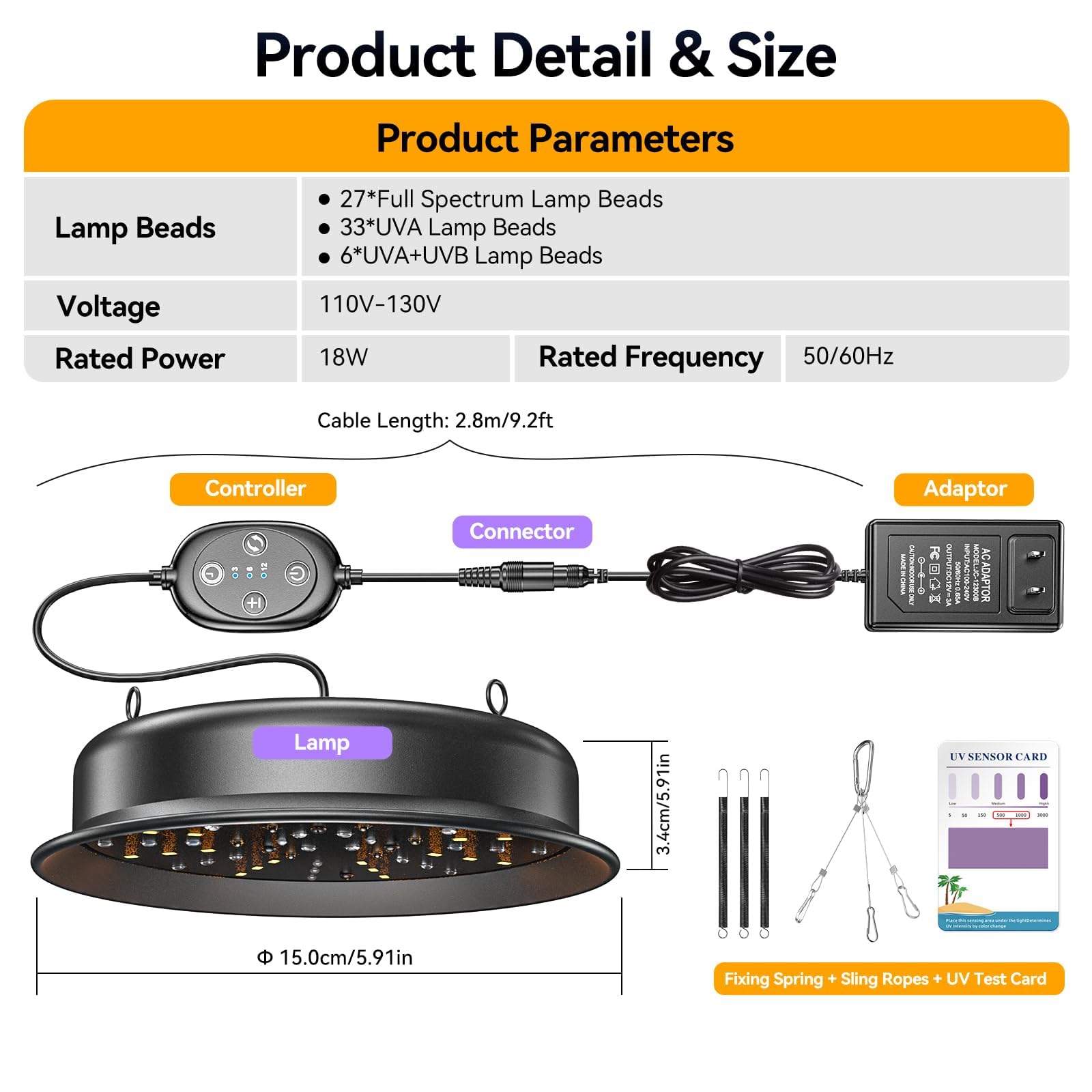 Lampe UVB pour Reptiles, Lampe pour Reptiles avec Minuterie à Cycle 3-6-12 et 3 Niveaux de Luminosité, Lampe UVA/UVB à Spectre Complet pour Tortues, Dragons Barbus et Serpents