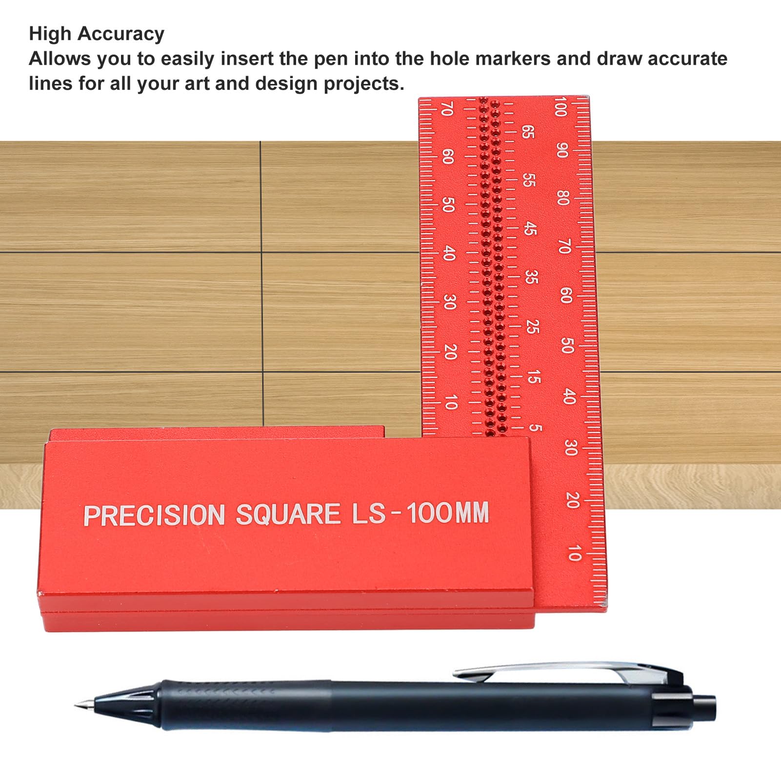 Woodworking Ruler, 100mm Accurate Carpenter Square with with Double Row Hole Design, L Shaped Right Angle Line Measuring Tool, Carpenters Square for Engineer