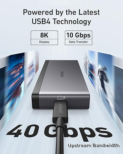 Miniatura 3 de Anker Hub USB C, estación de acoplamiento USB4 8 en 1 con cable de 1.6 pies, puertos de datos de 10 Gbps, HDMI 8K y DisplayPort, para Microsoft