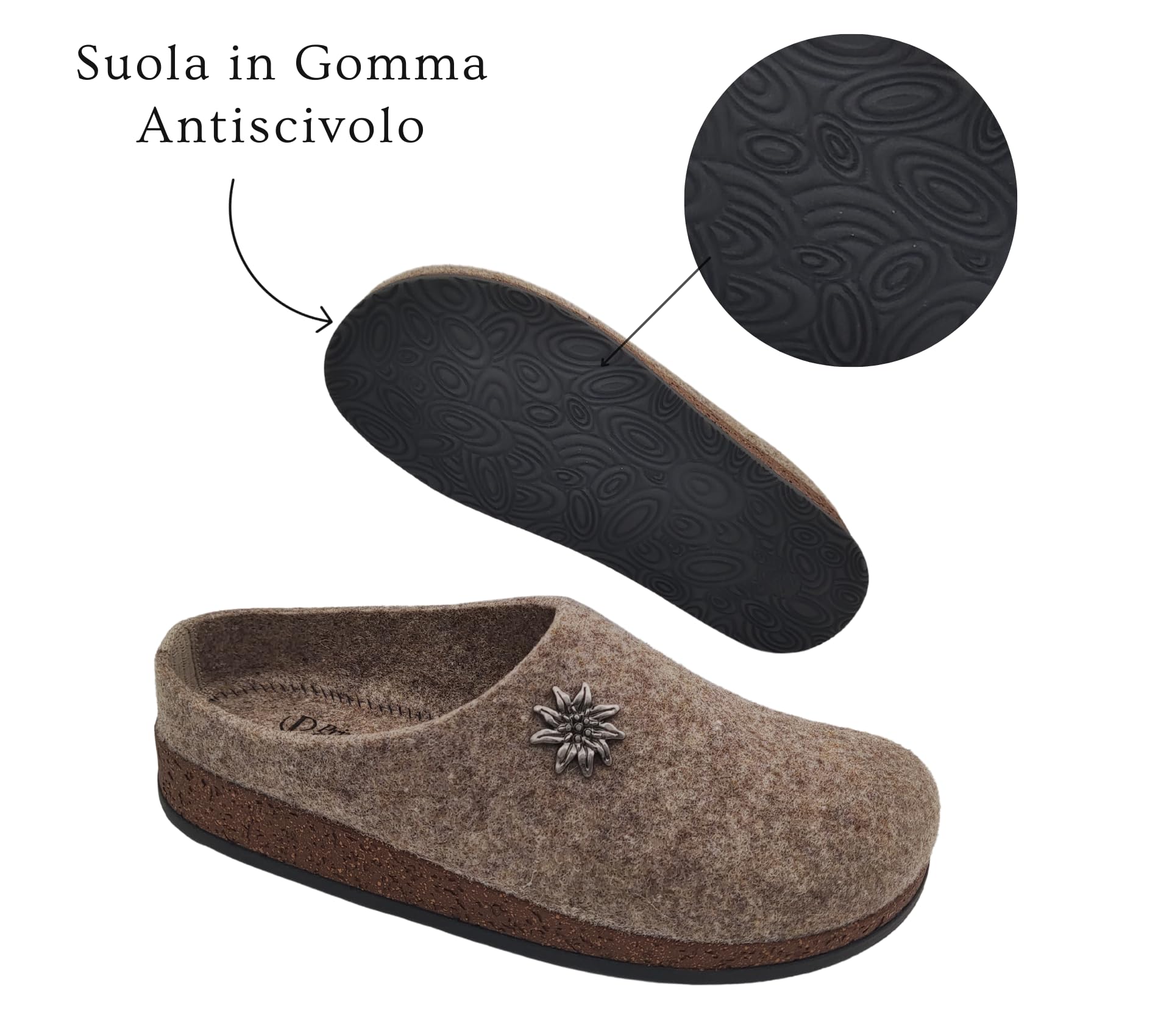 Ottime Ciabatte Uomo Invernali, Pantofole Tirolesi in Lana per Casa 100% Made in Italy