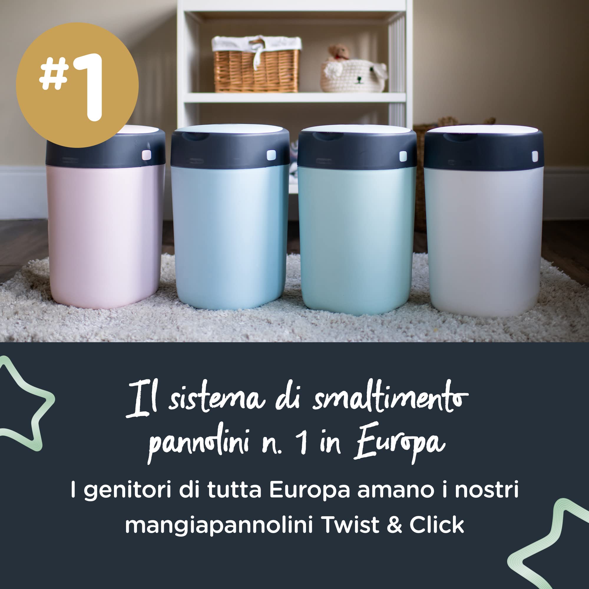 Tommee Tippee Ricariche per Mangiapannolini Avanzato Twist And Click, Con Pellicola Antibatterica Greenfilm Prodotta In Modo Biologico, 6 pezzi