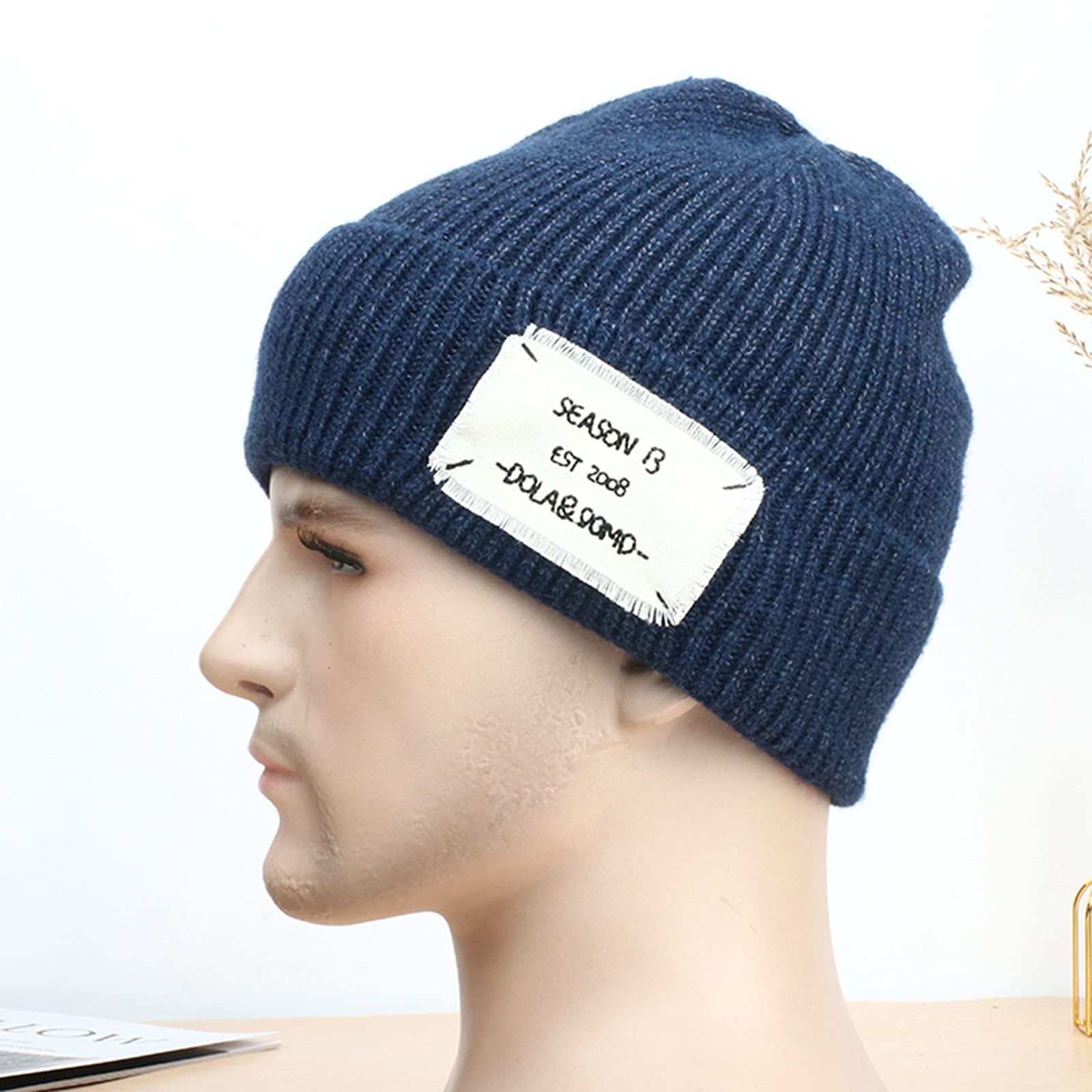 Beanie czapka męska damska zimowa ciepła miękka czapka dzianinowa Jersey Slouch Beanie Knit czapka czaszka czapka na kemping, jogging, prezent dla mężczyzn i kobiet, Marine, jeden rozmiar