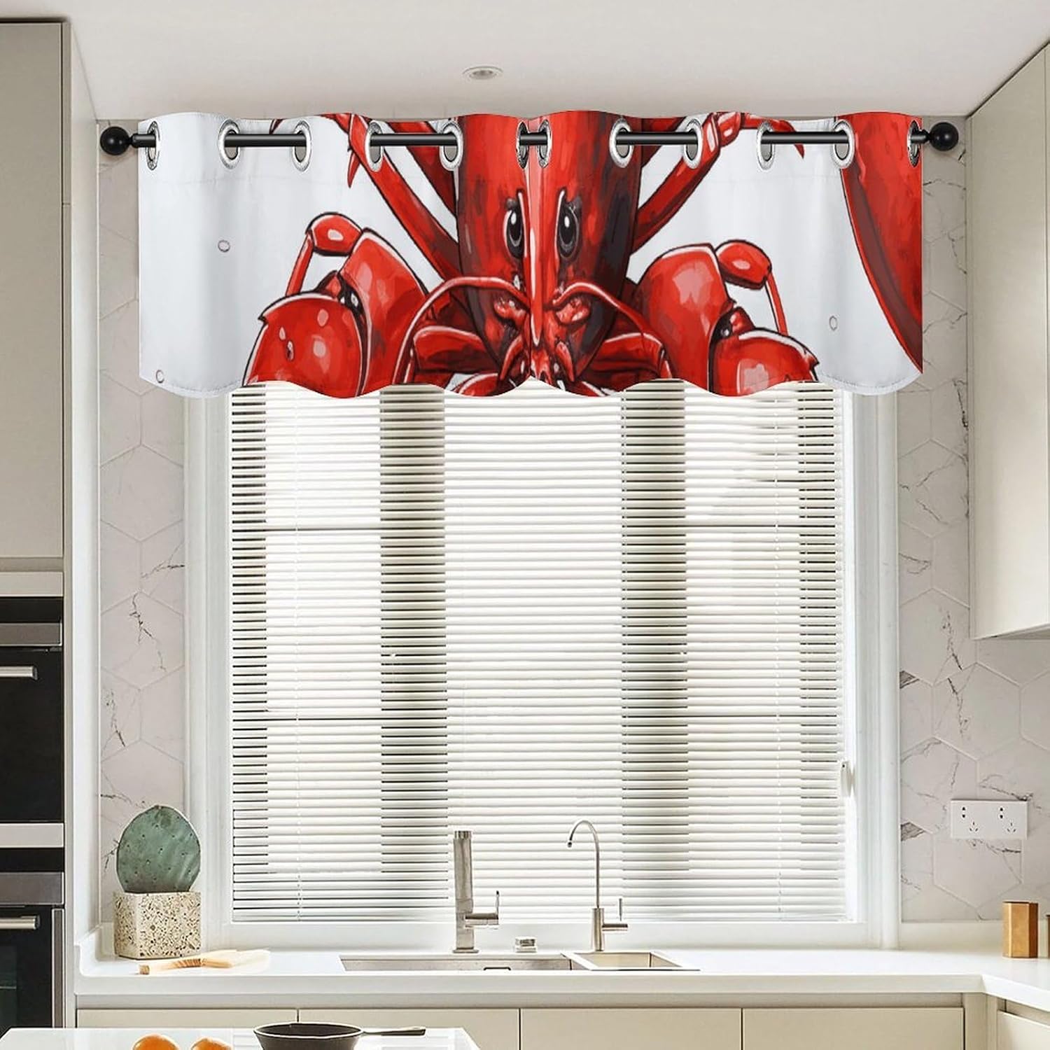 Red Lobster Print Valances for Window 2 Panels. Light Filtering Curtains Farmhouse Short Small Valance.Modern Curtains for Windows Living Room Kitchen Over Sink.
