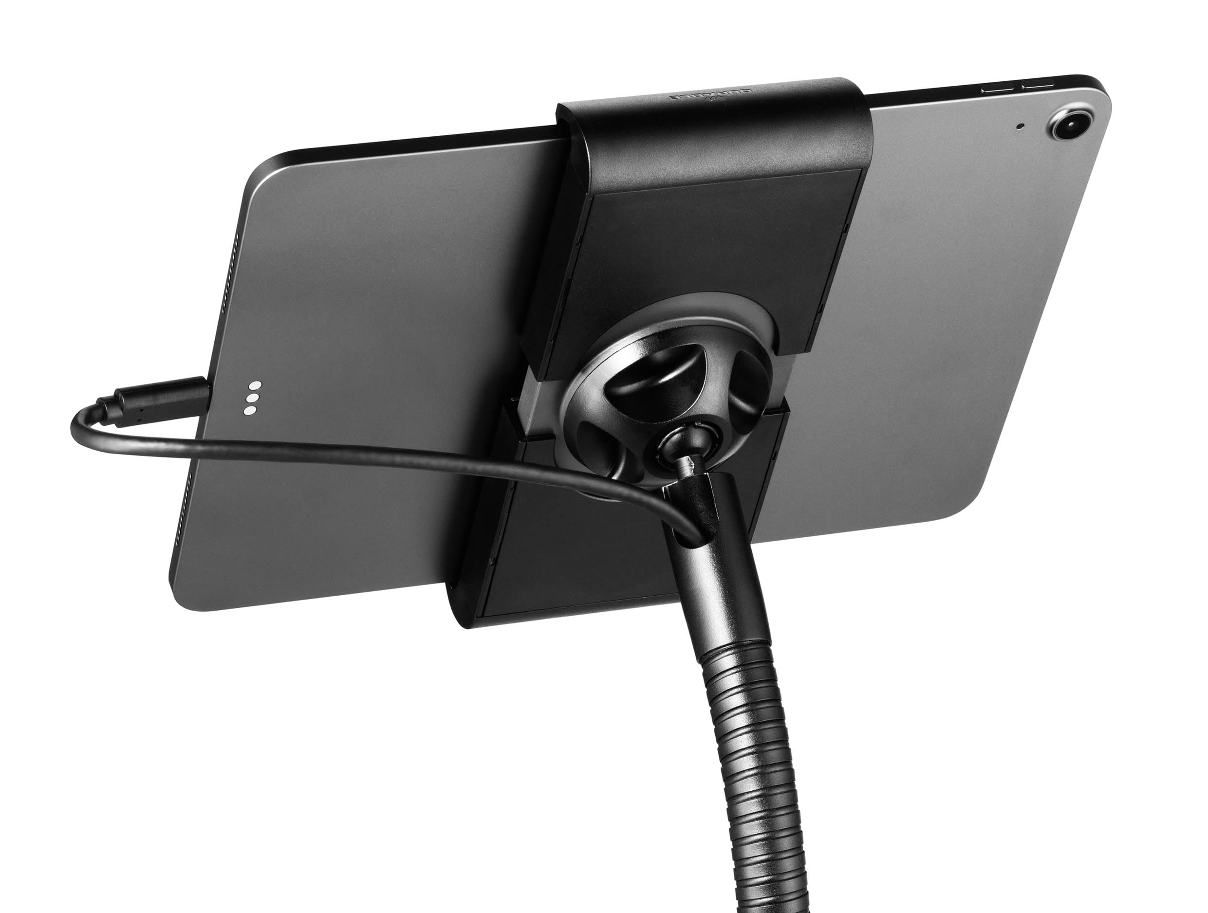 Durable Tablet Bodenständer Schwanenhals, 7-13 Zoll, schwarz, 894501 | iPad Halterung höhenverstellbar, 360° drehbar, Diebstahlsicherung, für Büro, Verkauf & Home Office