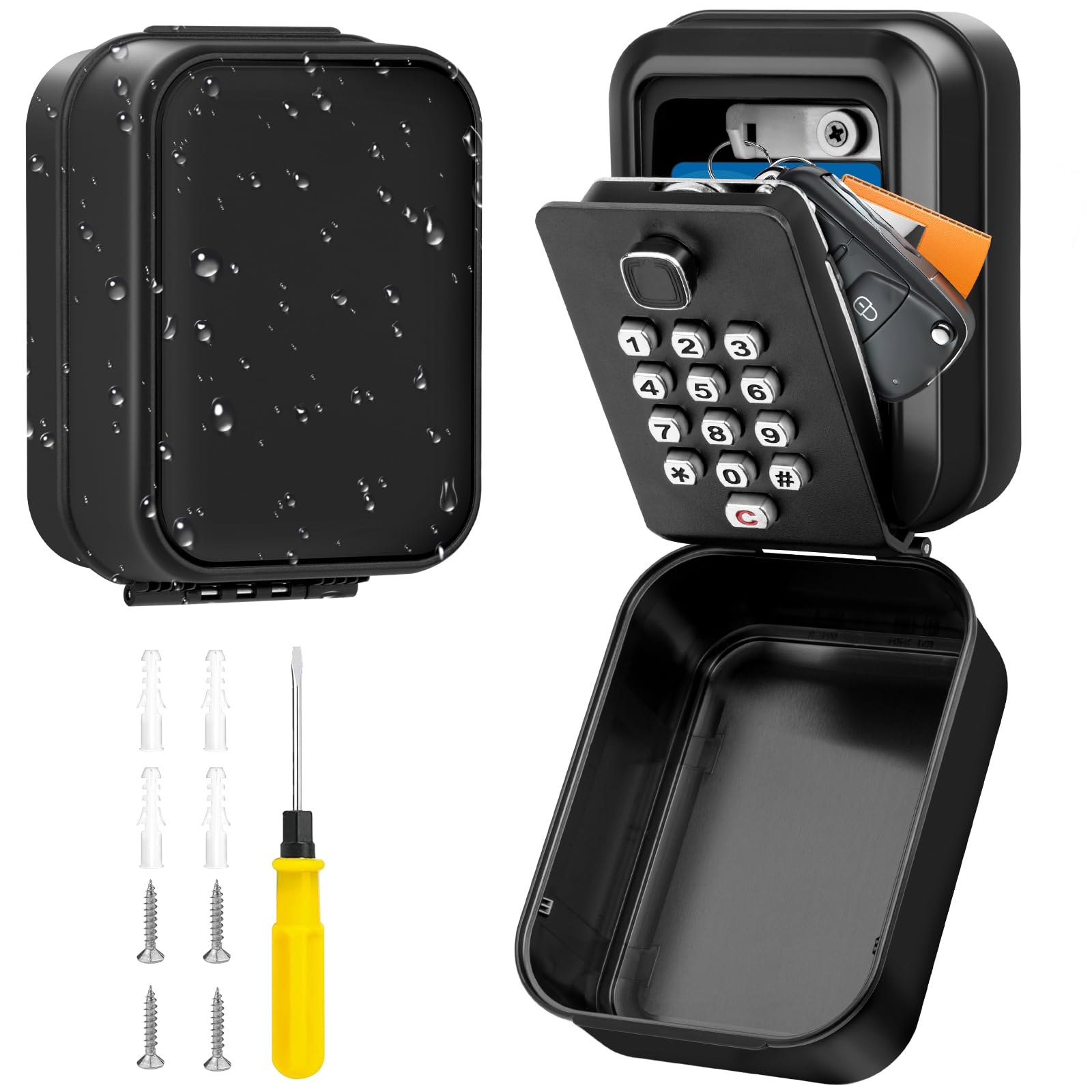 Cajetin Llaves con Codigo Exterior Grande Caja Seguridad para Llaves Pared Caja con Combinación 12 Dígitos Impermeable para Casa, Garaje, Escuela, Oficina
