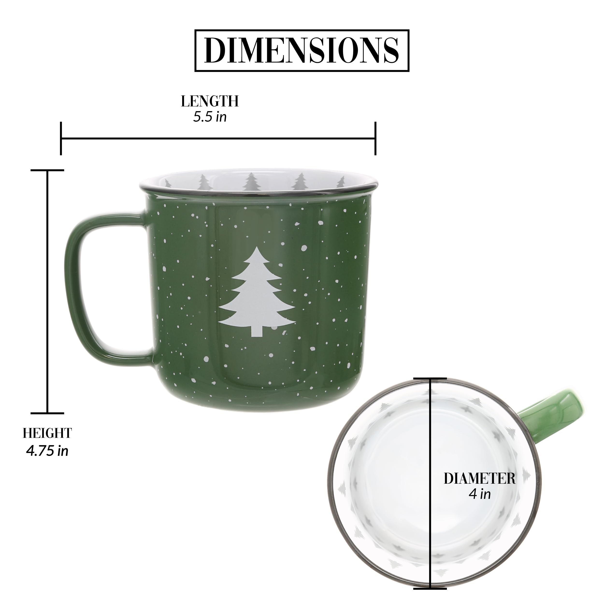 Pavilion Gift Company - Holiday Mode - Taza de cerámica de 18 onzas, verde con acabado moteado, taza de café duradera de pared gruesa estilo camping, taza de vacaciones, árbol de Navidad, 1 unidad,