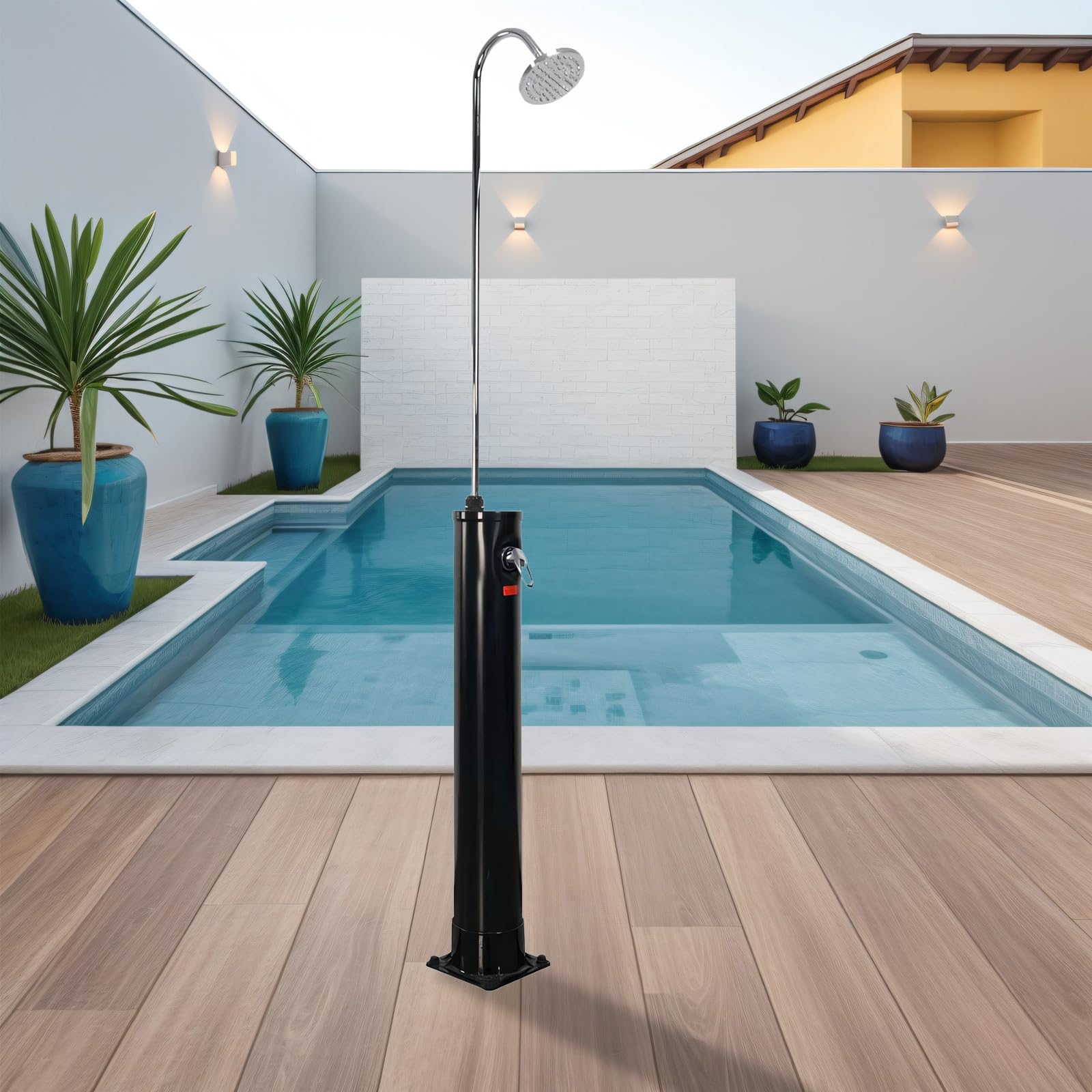 7 Ft 5.3 Gallon Solar Heated Shower w/Shower Head for Poolside Pool Spa Backyard Beach, Black Style 3